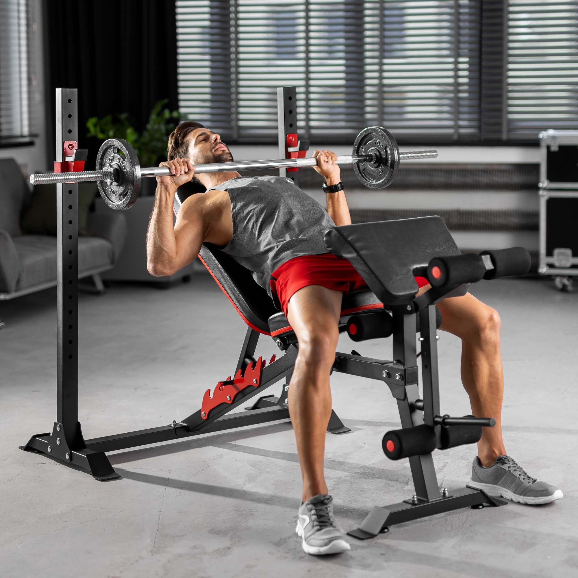 Banc De Musculation CLP Avec Support Haltères – Acier Rabattable, Rembourrage Confort, Hauteur Réglable (78-99cm)