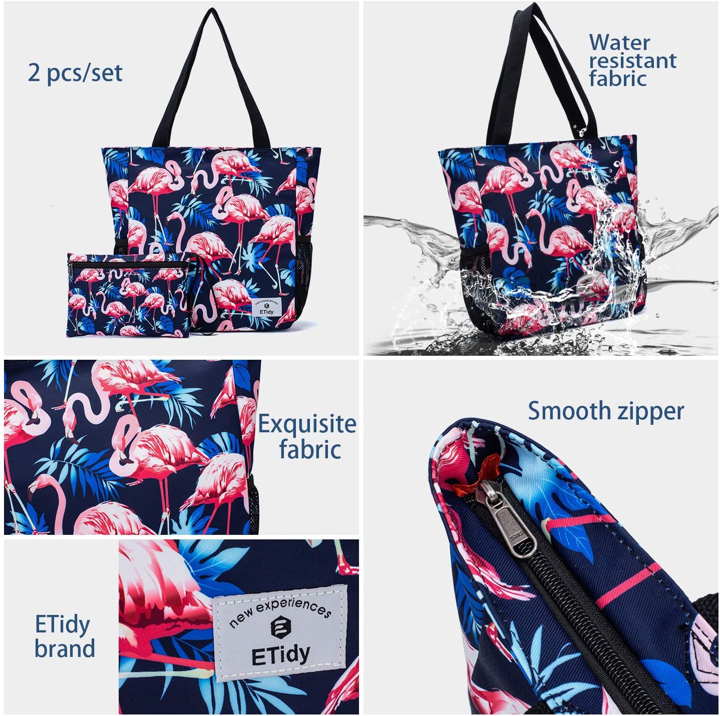 ETidy Large Capacity Foldable Tote Bag With Zipper Water-resistant SandproofWomen Beach Bag Handbag GymBag Travel ShoppingBag - Image 4