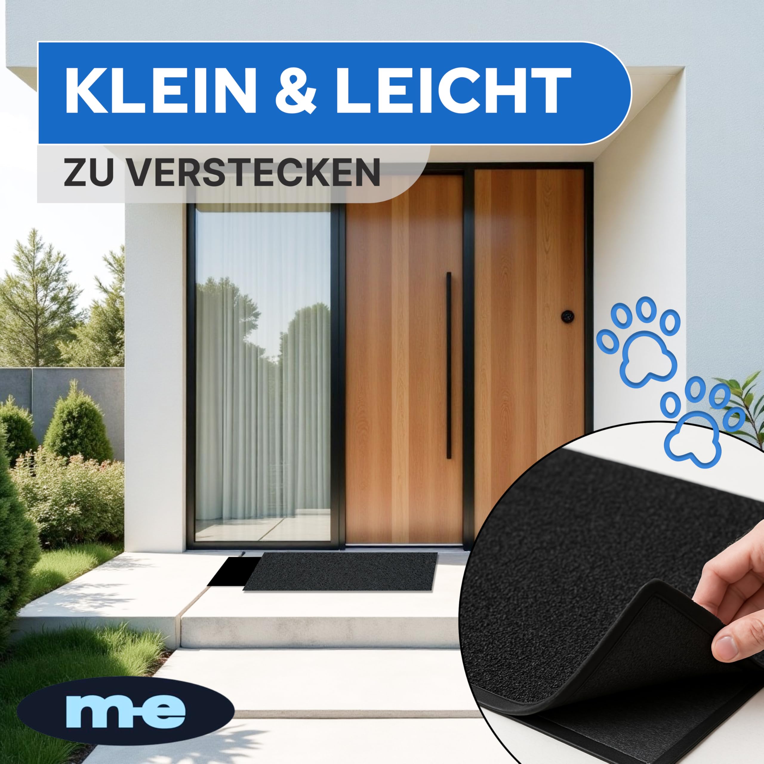 m-e Katzenklingel Matte – Funk-Klingelmatte für Katzen – Bewegungssensitiv – Katzenklingel mit Bewegungsmelder für Außen & Innen – 56 x 36 cm, kabellos mit Funk-Empfänger