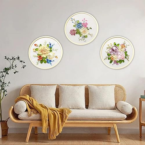 Miniatura 8 de Maydear Paquete de 3 kits de iniciación de bordado con patrón, kits de punto de cruz estampado para adultos principiantes con aro de bordado e