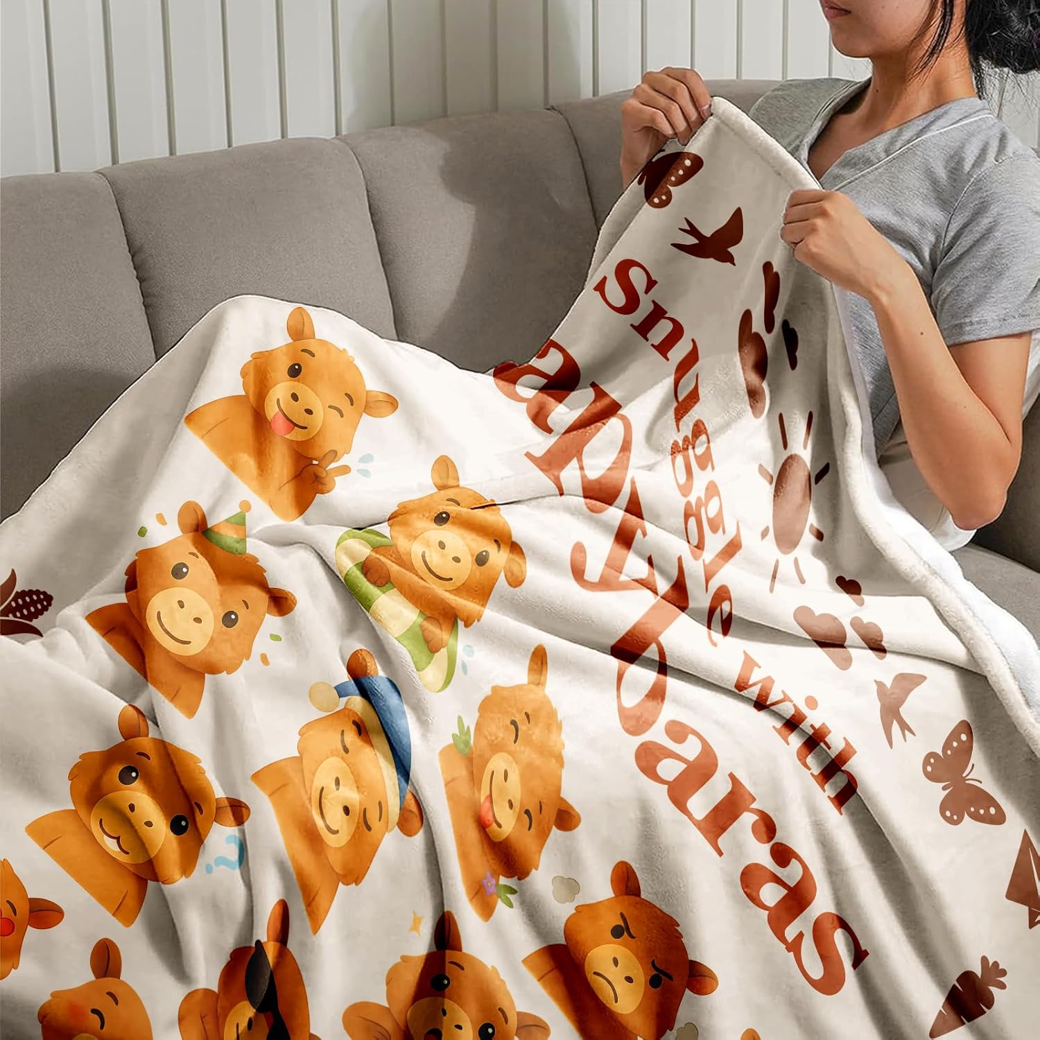 Capybara Throw Blanket Gift — Cute Kawaii Cartoon Capybara, Cozy Decor for Kids, Teens & Women, Birthday Christmas Mother's Day, Couch Bed Travel Comfort, Size 50'' x 60'' - Image 2