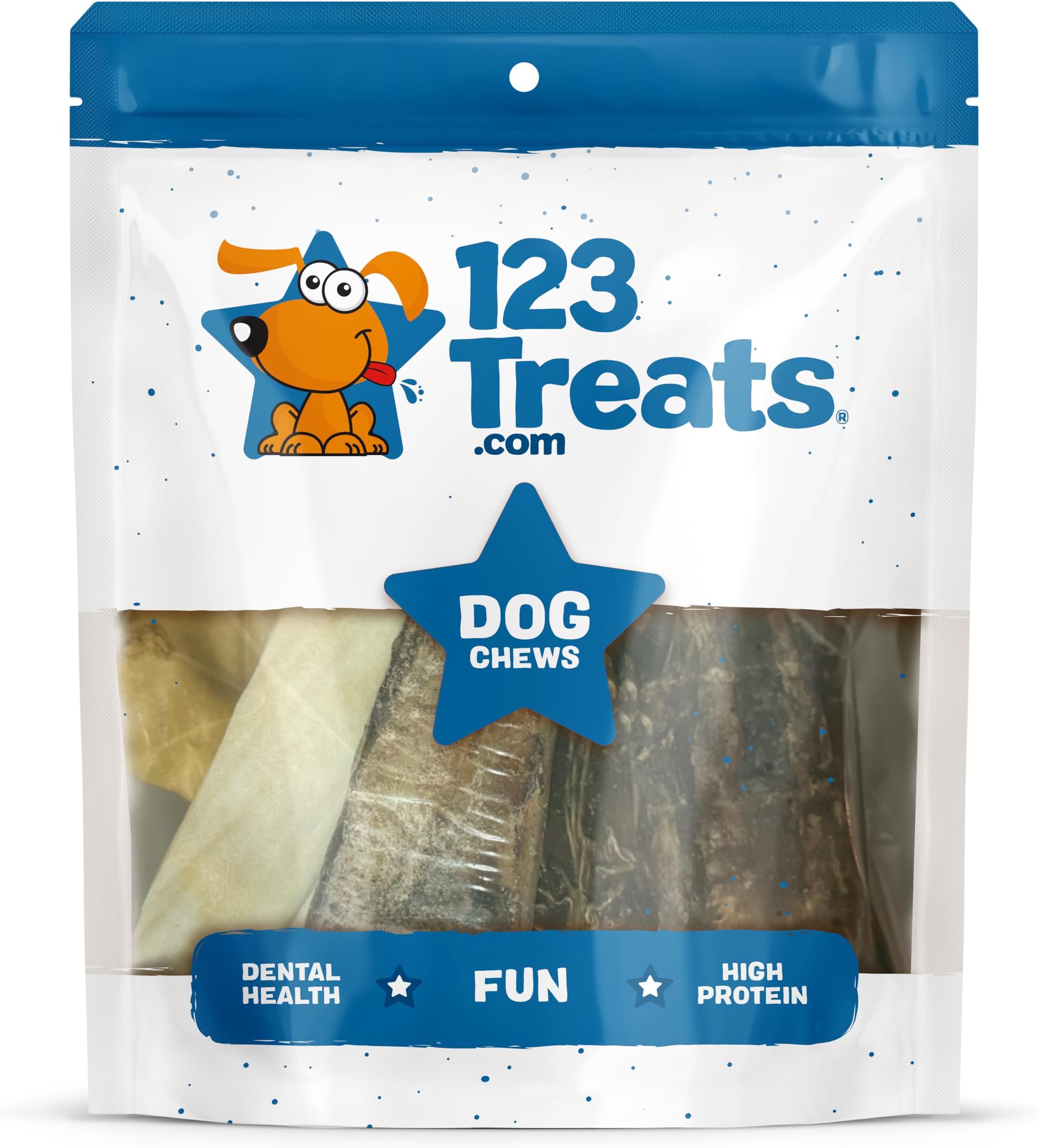 123 Treats Assorted Natural Dog Chews - Lamb, Beef, Pork & Chicken Jerky Mixed Dog Treats, Digestible Gluten Free Chews, Long Lasting, All Breeds Variety Pack | 8 oz Bag