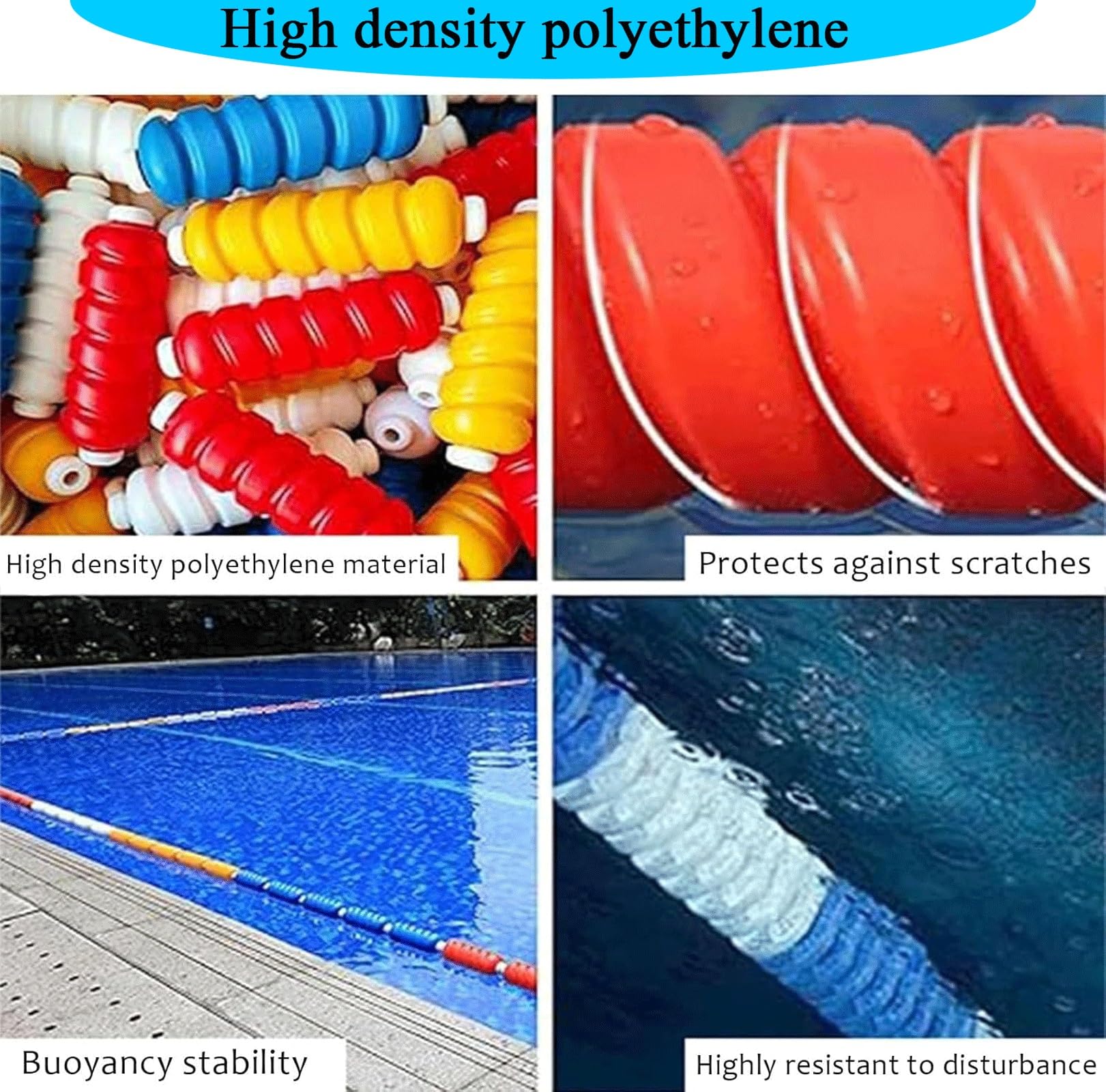 Kit Completo di Corda Galleggiante per Piscina, Linea divisoria di Sicurezza da 4,88 m con 2 Ganci e galleggianti, Corda in Polipropilene Regolabile per Piscina, Palestra Domestica