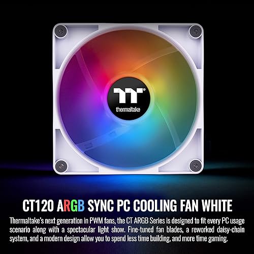 Miniatura 2 de Thermaltake CT120 ARGB Sync PC Ventilador de refrigeración blanco (paquete de 2 ventiladores), sincronización de placa base de 5 V, 16.8 millones de