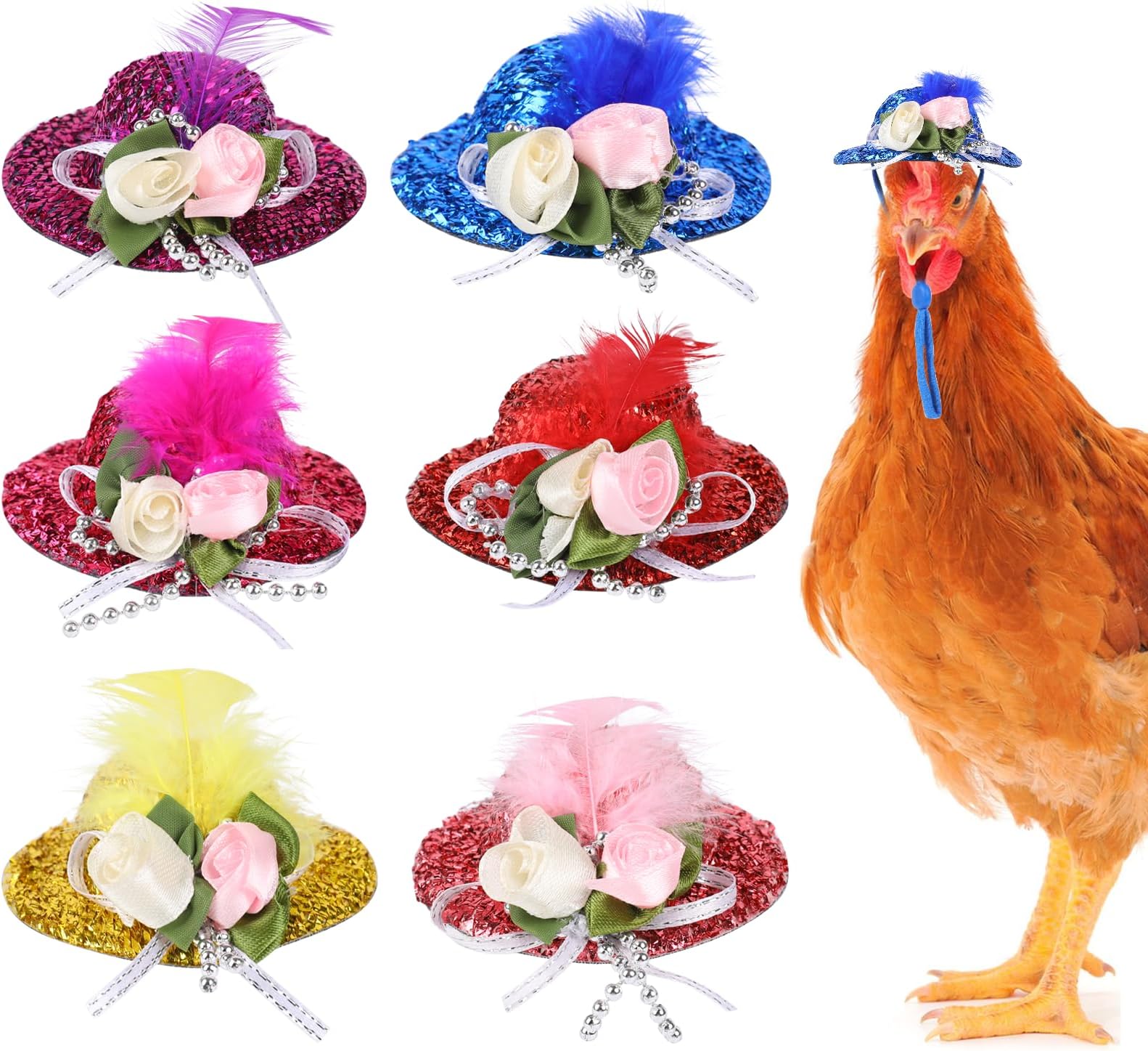 6 Pieces Chicken Hats for Hens Mini Hat Chicken Helmets Tiny Pet Hats with Adjustable Elastic Chin Strap Hats for Chickens Tiny Pets Funny Halloween Accessories for Animal Costume
