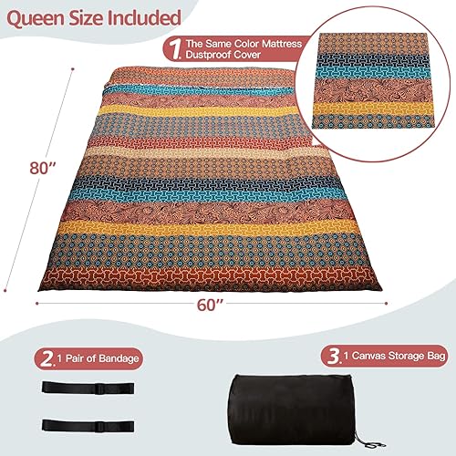 Miniatura 502 de Colchón de suelo de estilo retro y bohemio; futón con estampado floral, de estilo japonés, enrollable, tipo tatami, fácil de transportar, ideal para