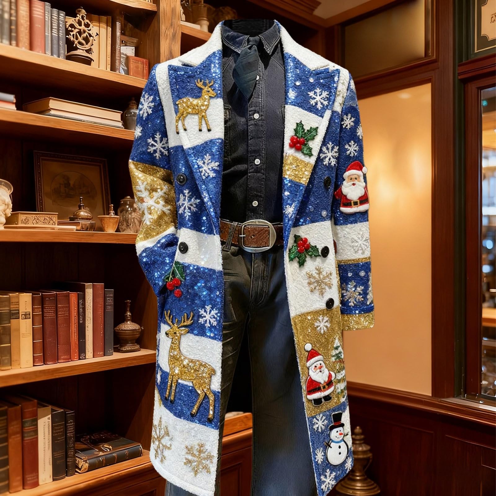 Giacche lunghe in velluto a coste da uomo divertente blazer natalizio a maniche lunghe con bottoni con risvolto Trench di Natale novità abiti natalizi vintage per vacanze smoking party capispalla con