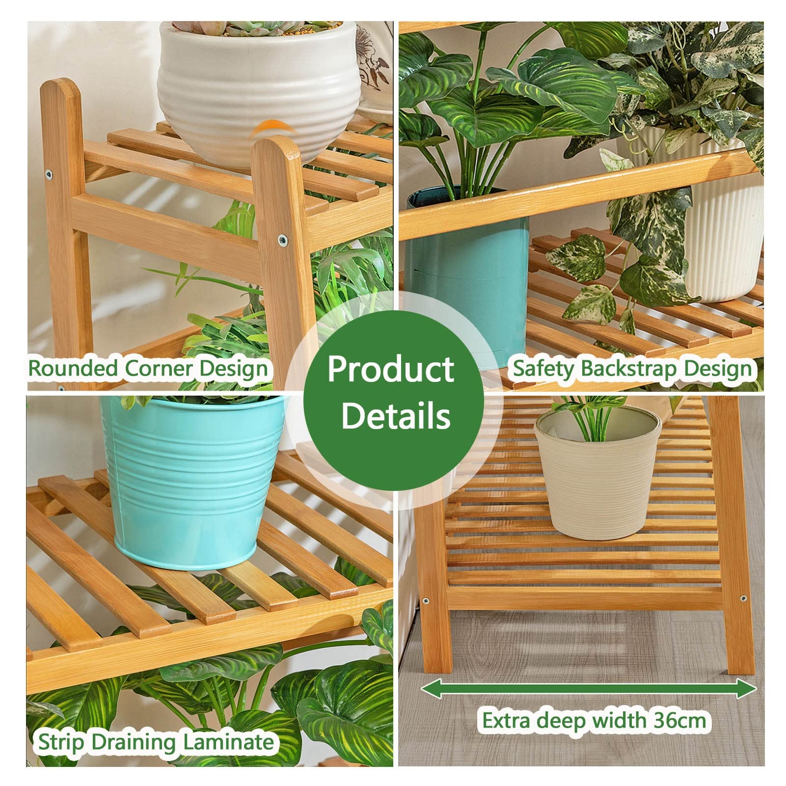 Amazon.co.jp: 竹製植物スタンド段付きフラワーラダーラック4段