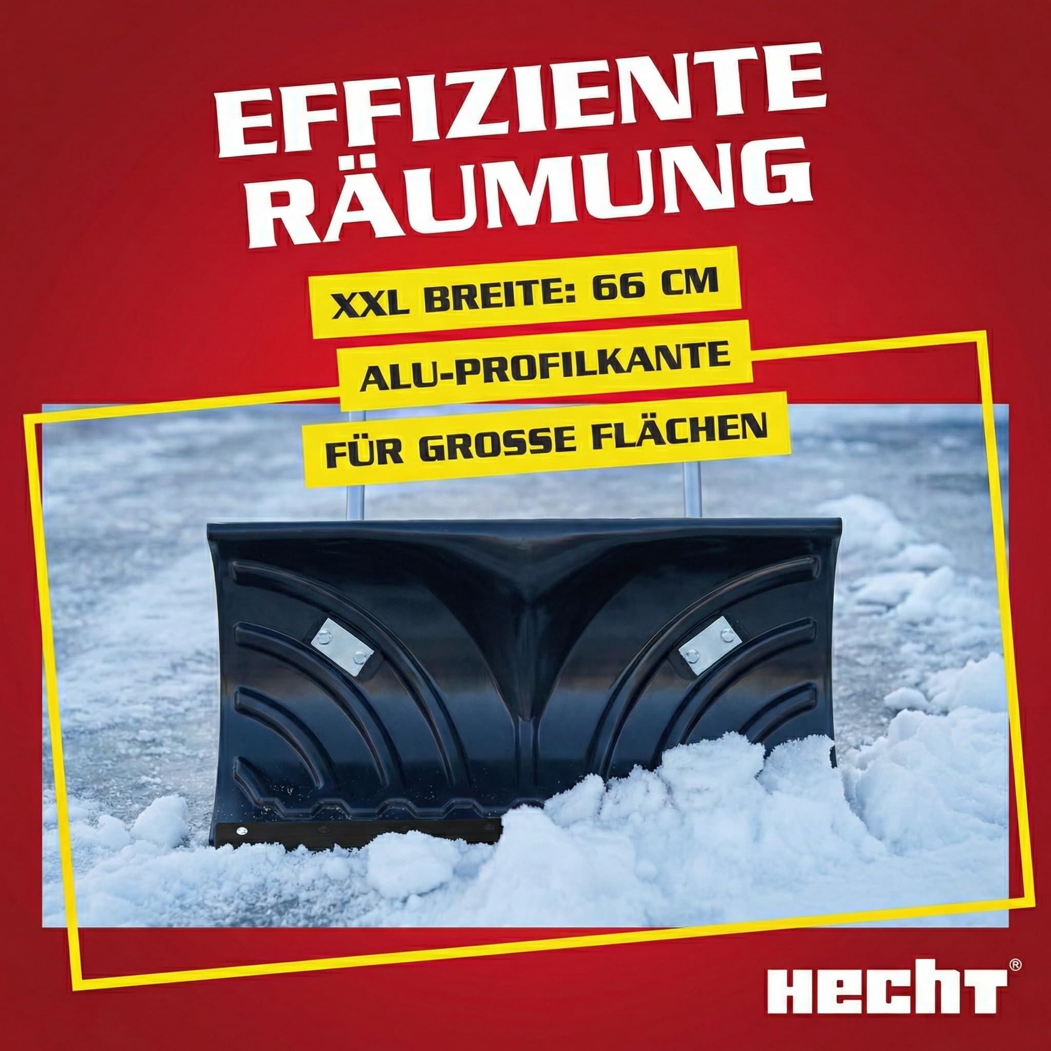 HECHT Großer Schneeschieber mit ergonomischem Stahlstiel – Schiebekante mit Stahlprofil – Schaufel im Winter perfekt – Profi Schneeschaufel mit Rädern jetzt günstig kaufen