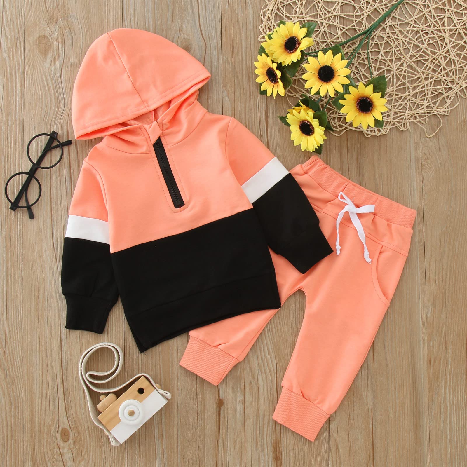 Recién Nacido bebé niñas otoño Patchwork algodón con Capucha Manga Larga Pantalones Largos Tops Sudadera con Capucha Conjunto Trajes Ropa Traje De Surf Mujer