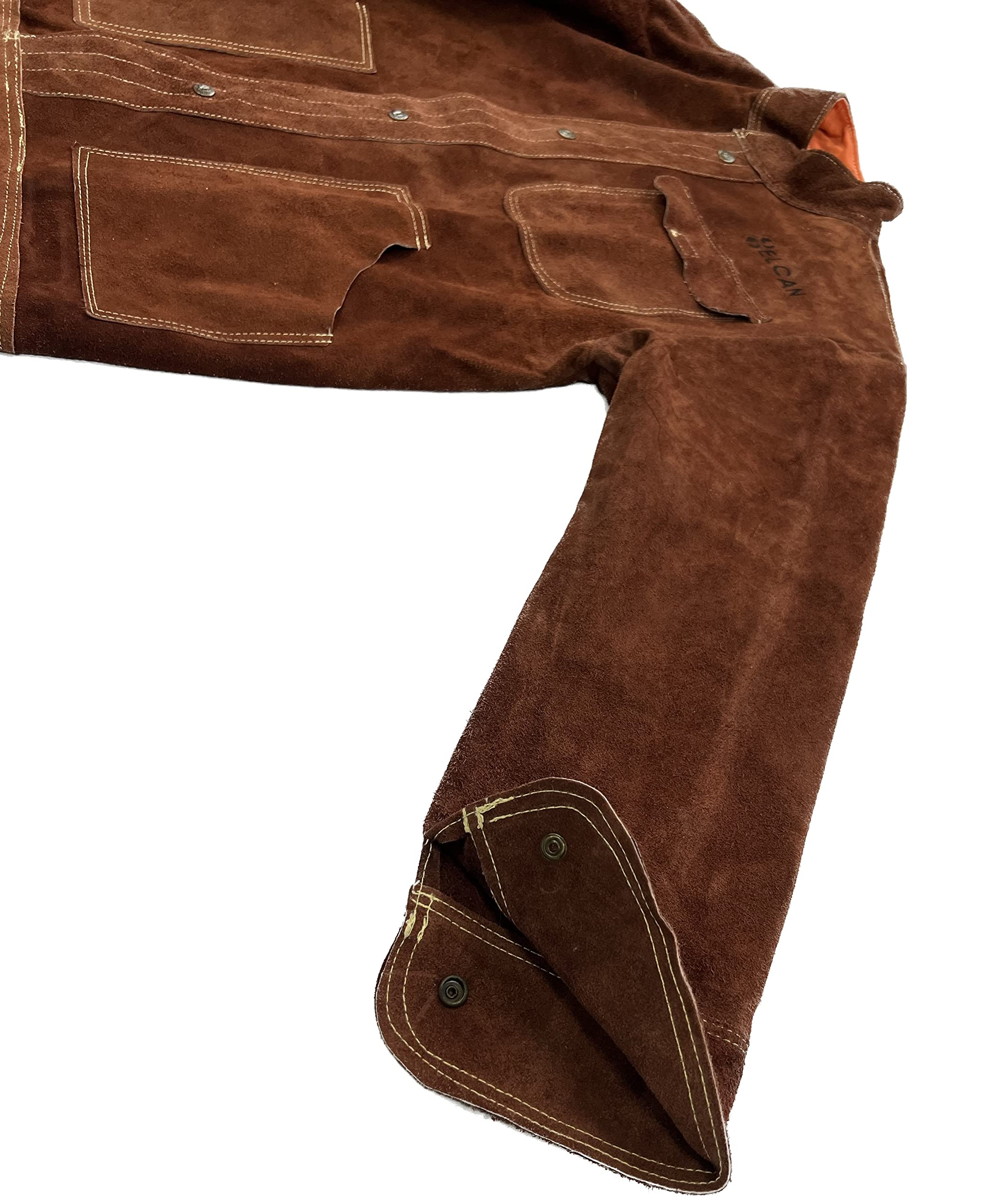 ELCAN Chaqueta de soldadura profesional de cuero marron ignífugo resistente al calor, ropa de trabajo para soldar electrodo, TIG, MIG, MAG, barbacoas, jardinería, chimeneas, hornos… (Talla XL)