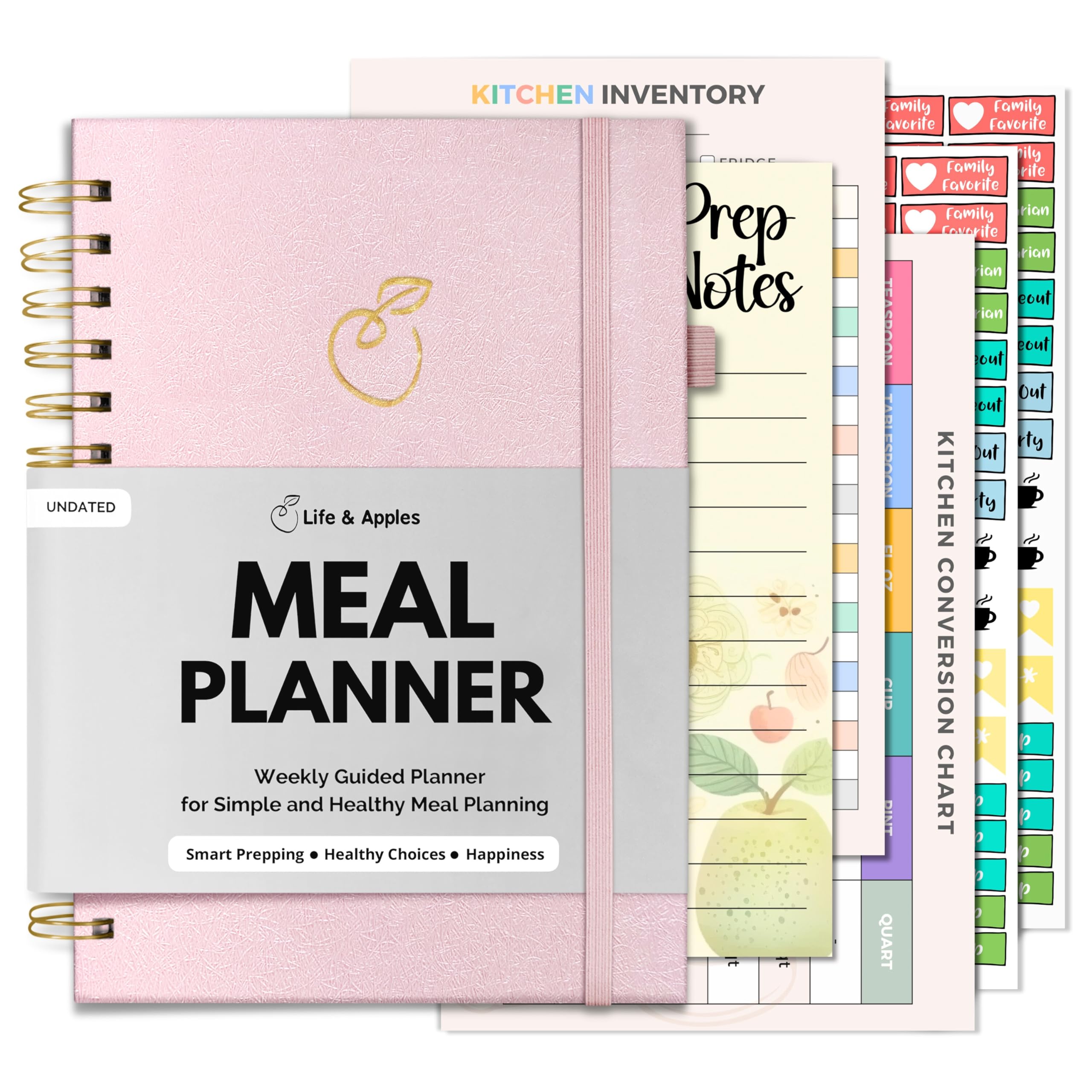 Life & Apples Meal Planner with Grocery List – Undated Weekly Menu & Meal Prep Notebook for Women & Men, Healthy Eating & Weight Loss Planner, 52-Week