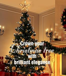Luxspire Christmas Tree Star Topper, LED Glitter Metal 3D Christmas Decorations Lights, Remote & USB Operated Star Treetop for Home Party, 6H Timer & 8 Lighting Modes, Champagne Gold