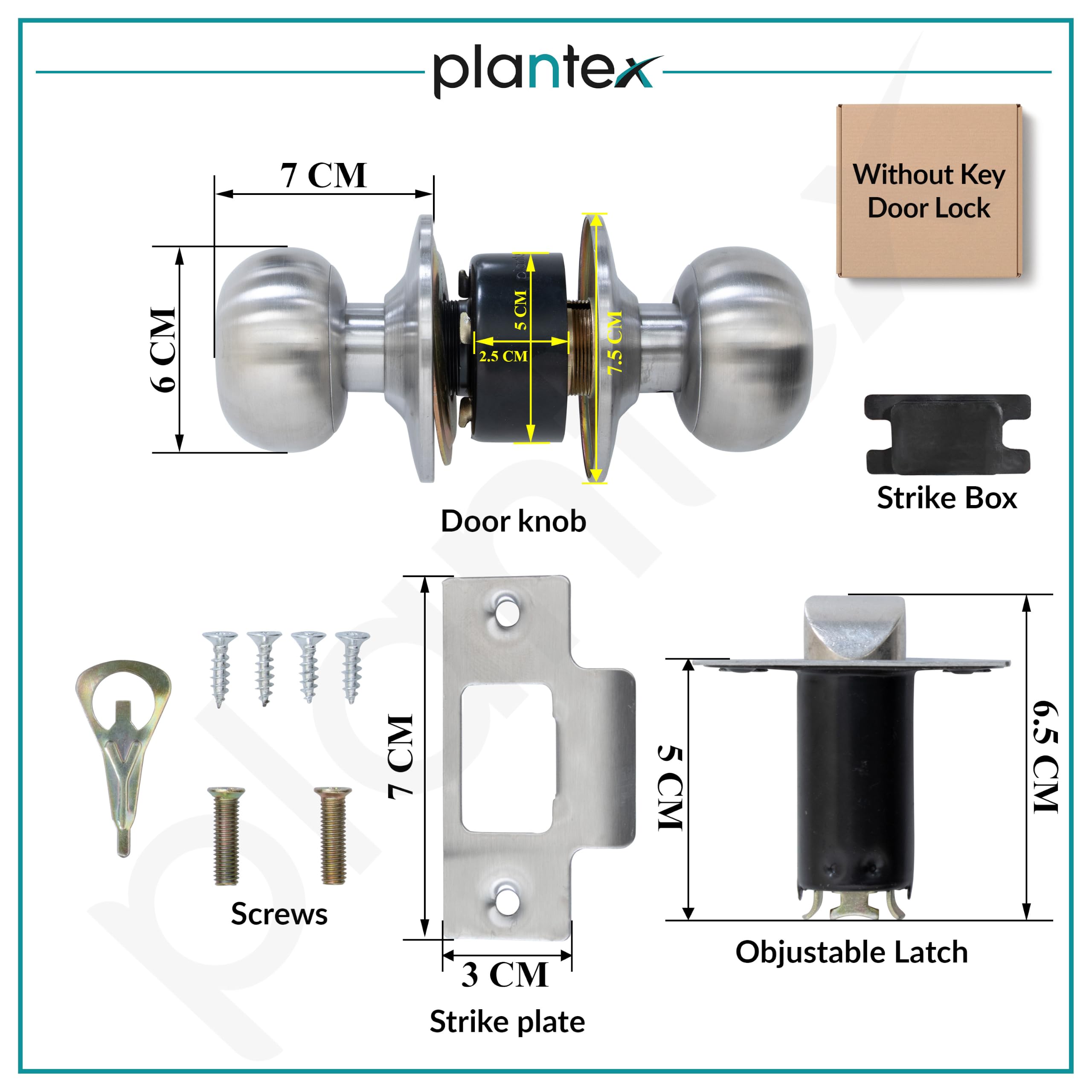 Plantex Bathroom Door Lock - Keyless Cylindrical Lock for Bathroom/Balcony/Tubular Door Knob/Handle (Without Key-Matt) 2