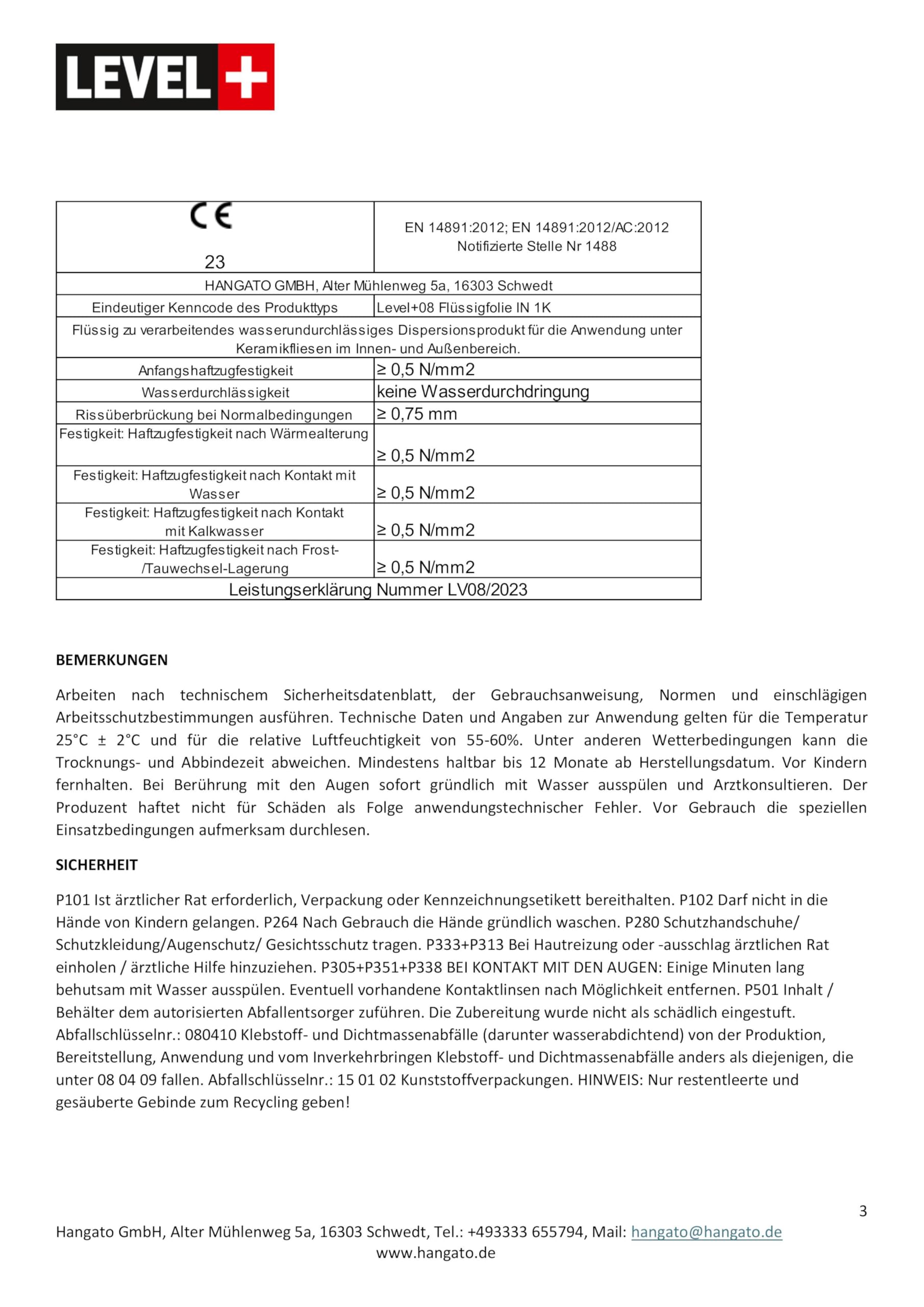 Level + 08 Flüssigfolie für Bad, Dusche & Küche – Dichtfolie unter Fliesen auf Beton, Putz & Estrich – Wasserdichte Verbundabdichtung für Innenräume – Gebrauchsfertig und Elastisch – 20 kg