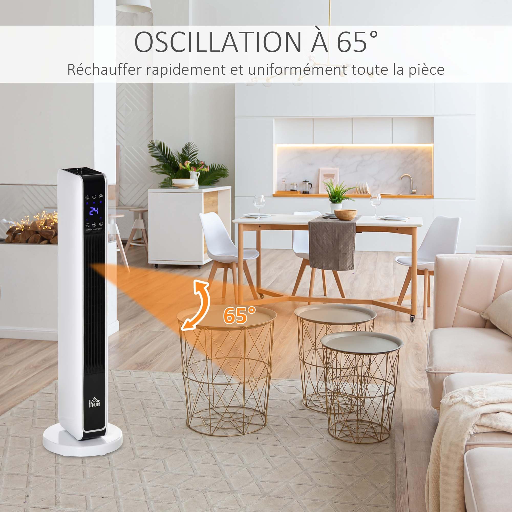 HOMCOM Radiateur Électrique Oscillant Céramique PTC 21 x 21 x 73 cm
