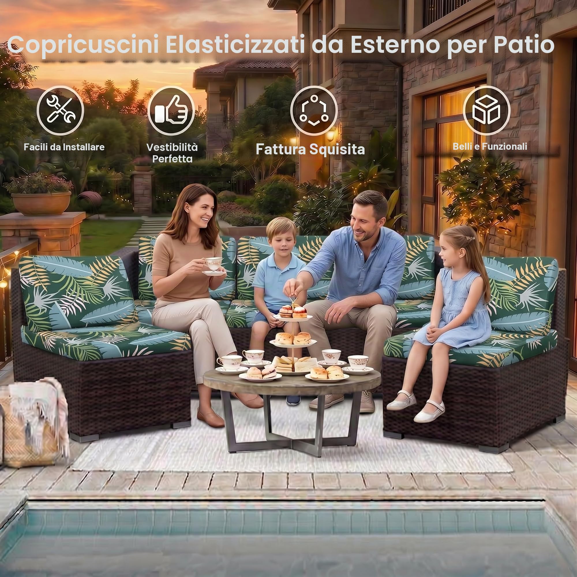 Federa per cuscino divano esterno elasticizzata ricambio 8 pezzi coprisedili patio protezioni resistenti