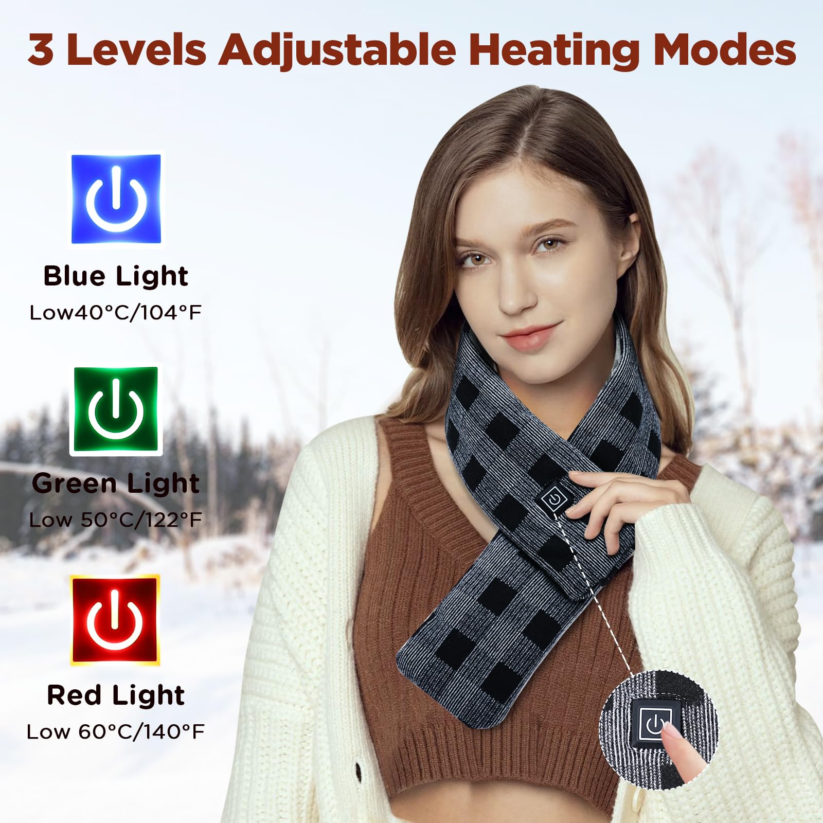 Heated Scarf, Heated Neck Wrap Rechargeable Heating Pad for Neck Pain Relief Cordless Heating Pad with 3 Heating Levels for Women Men Cordless Portable Heated Neck Scarf Electric Heated Neck Warmer