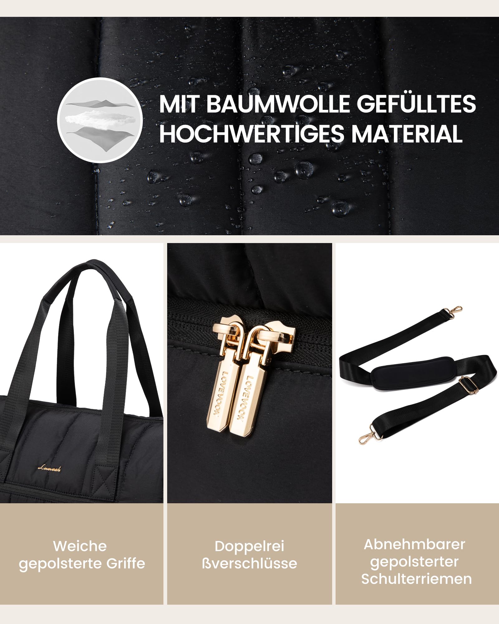 LOVEVOOK Reisetasche Damen, Weekender Tasche, Große Handgepäck Reisetaschen | Puffer Kliniktasche Geburt mit Schuhfach & Nassfach, Sporttasche, Travel Bag für Reisen, Urlaub, Wochenende, Fitnessstudio