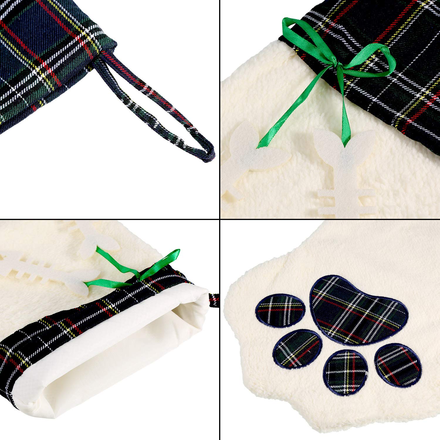 Jetec 2 Pièces Chaussettes de Noël Bas de Modèle Patte Animal de Compagnie Cheminée Bas Suspendus pour Animaux et Décoration de Noël (Vert)