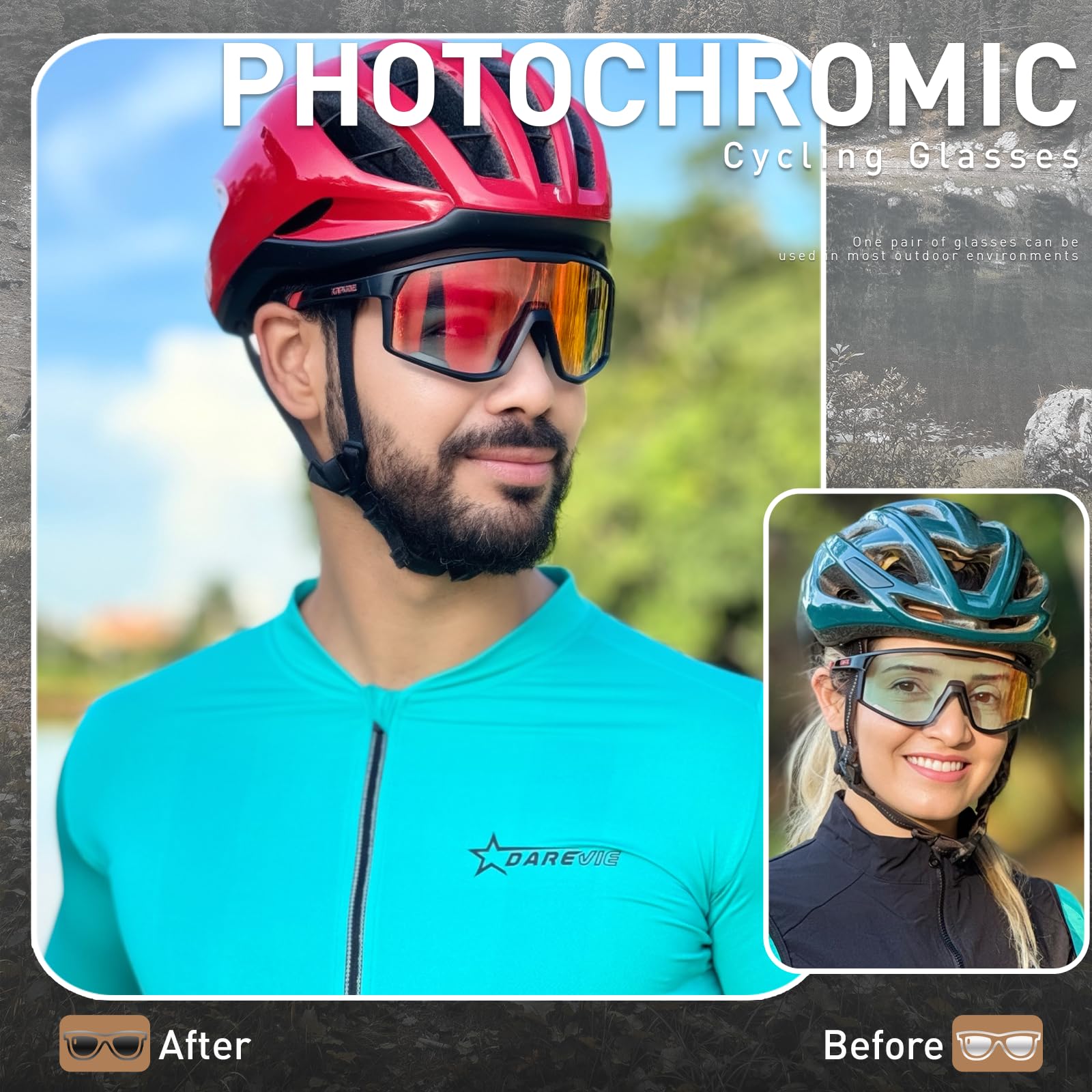 KAPVOE Photochromic Cycling Glasses Men Mountain Bike Sunglasses Women Clear MTB Sports Goggles Transition Bicycle Glasses Triathlon Running UV Protection Red - Image 2