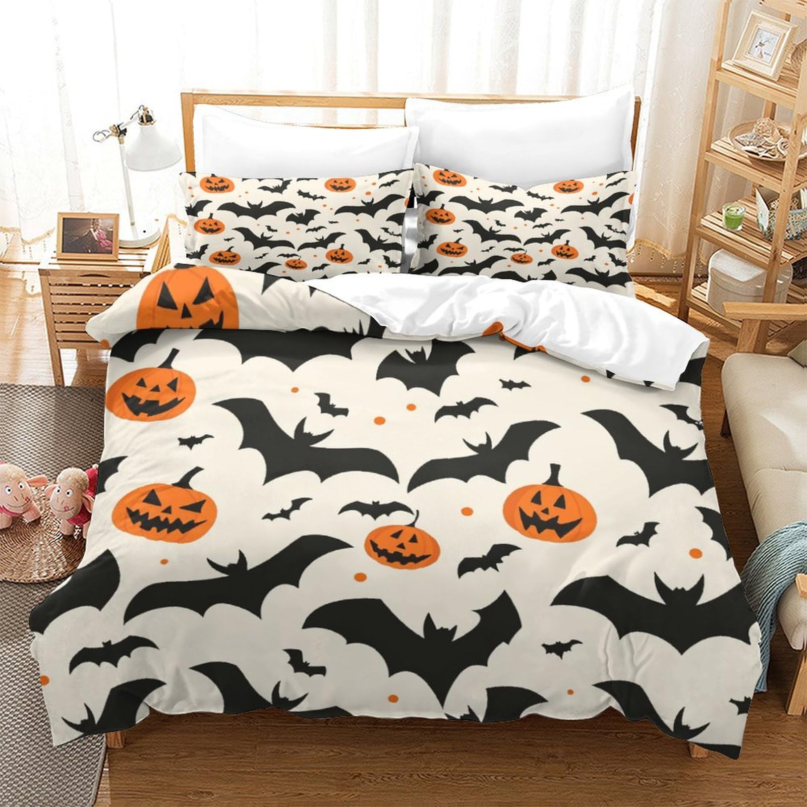 P1S9U7W5Y 3D Printed Halloween Pumpkin Bat Duvet Cover Set 3pcs Microfiber Festival Bedding Set SuperKing