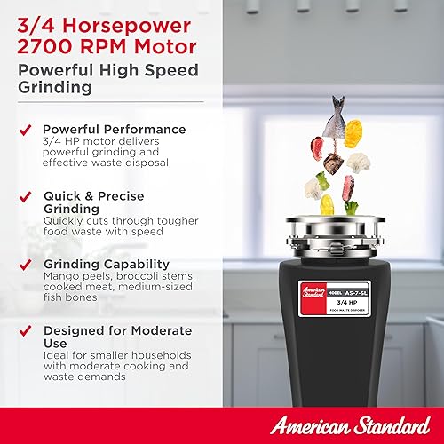Miniatura 4 de American Standard 10-US-AS-7-SL - Triturador de basura, 34 HP delgado, color negro