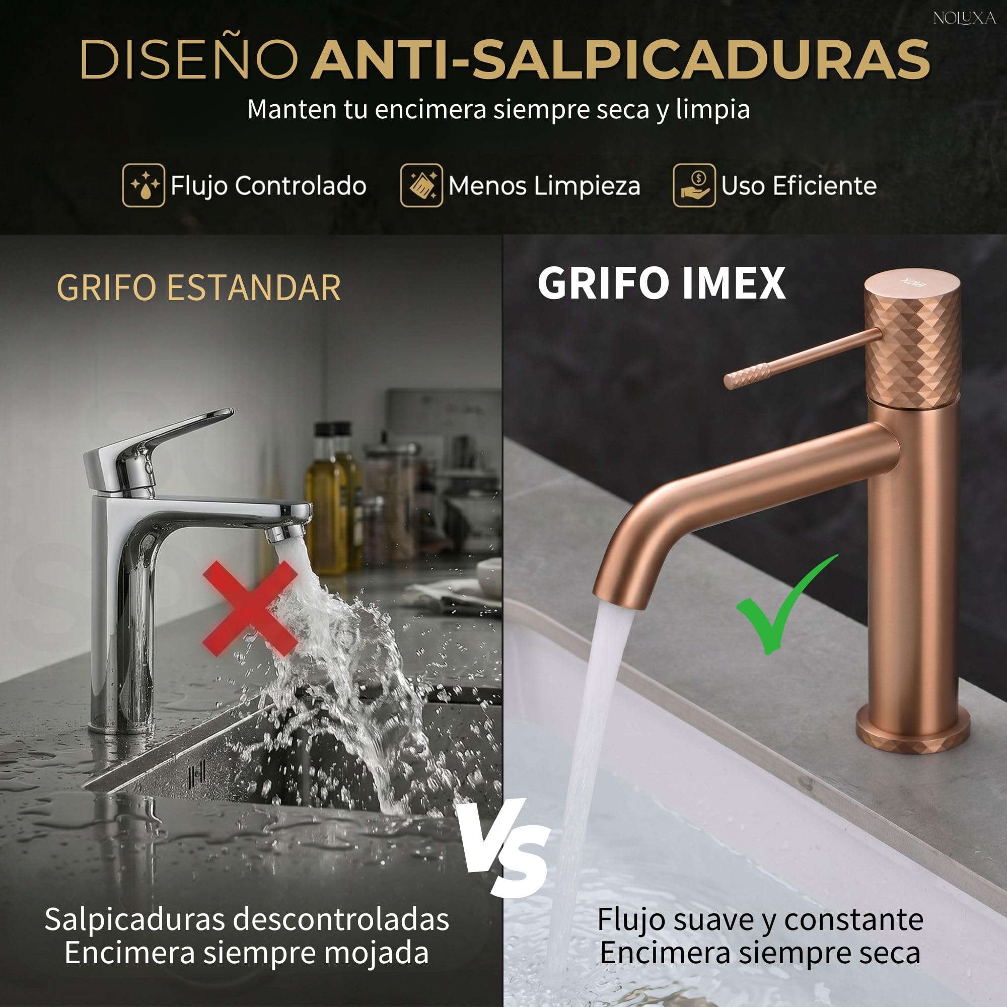 IMEX - Grifo Lavabo Níquel | Grifo Baño Monomando con Agua Fria y Caliente | Grifo de Caño Bajo Fabricado con Latón | Ahorro de Agua y Fácil Instalación | Serie Toscana | Color Níquel Cepillado