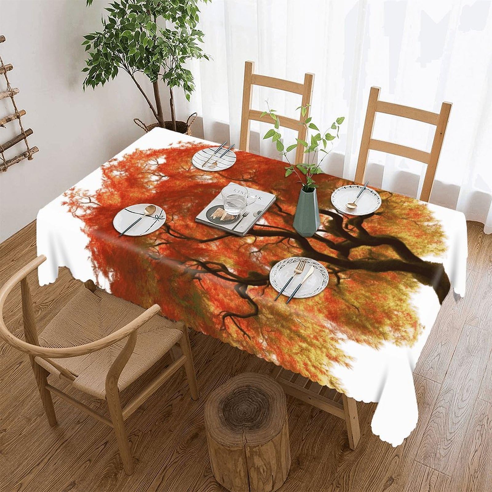 LOKLNEYK Maple Tree Tablecloth Rectangle Table Cloth Decorative Fabric Table Cover Waterproof Seasonal Table Cover Wrinkle Resistant Washable Table Cloth for Party Picnic Dinner Decor 55"x70"