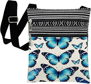 Butterfly Print Crossbody Bag Insect Graphic Mini Handbag | Adjustable Strap Single Bag Secure Zipper Purse Phone Wallet Keys Lip Gloss Ideal Holiday Birthday Present for Sister Friend
