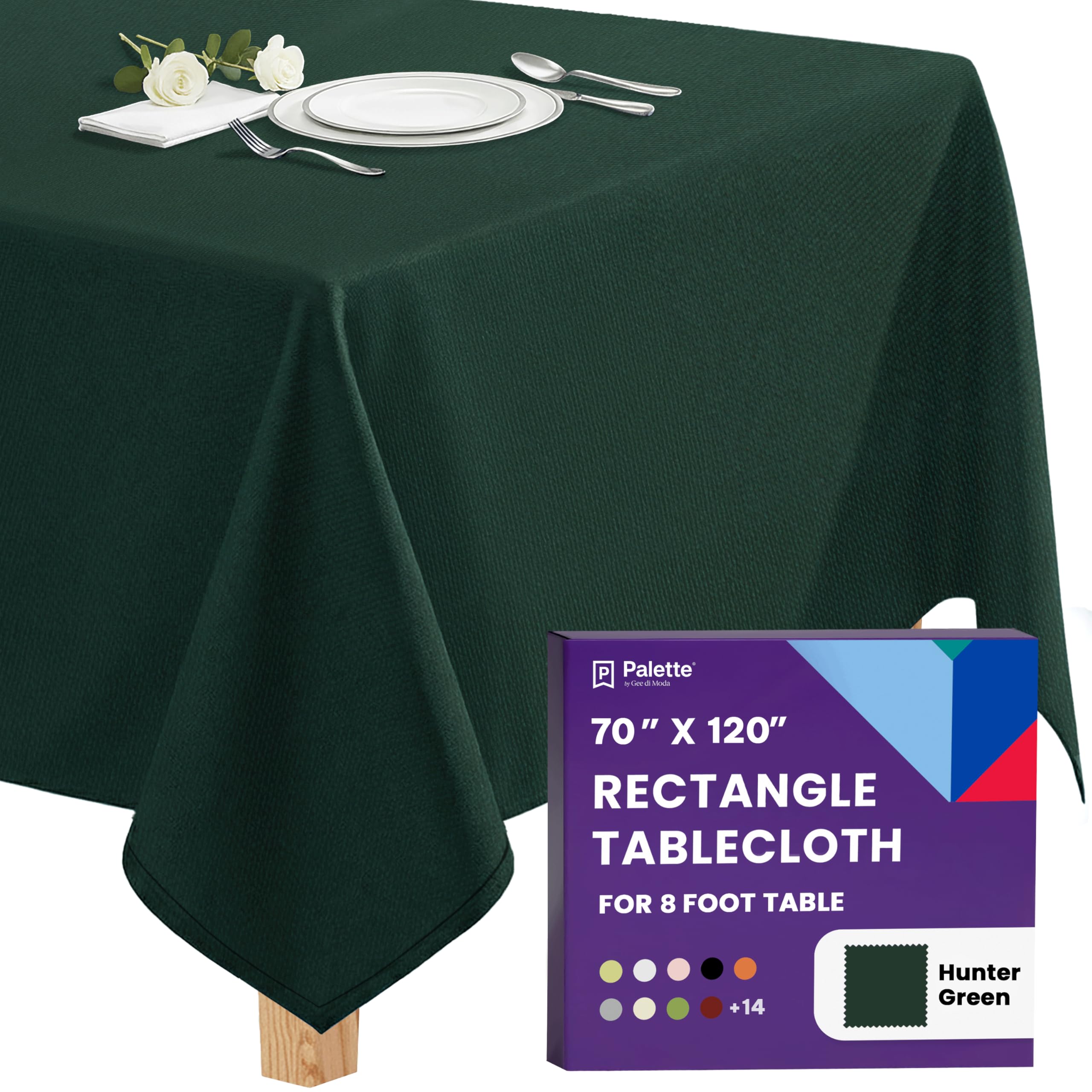 Gee Di Moda rechteckige Tischdecke, 178 x 305 cm, Jägergrün, waschbar, Polyester, ideal für Buffet-Tische, Partys, Festtagsessen, Abendessen, Hochzeiten und mehr