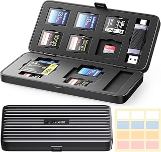 ORICO SD Card Holder, Water-Resistant SD Card Storage, Professional Anti-Shock Memory Card Carrying Case for 6 Micro SD SDXC SDHC + 10 SD SDXC SDHC + 2 CF Crad +1 Card Reader with Labels