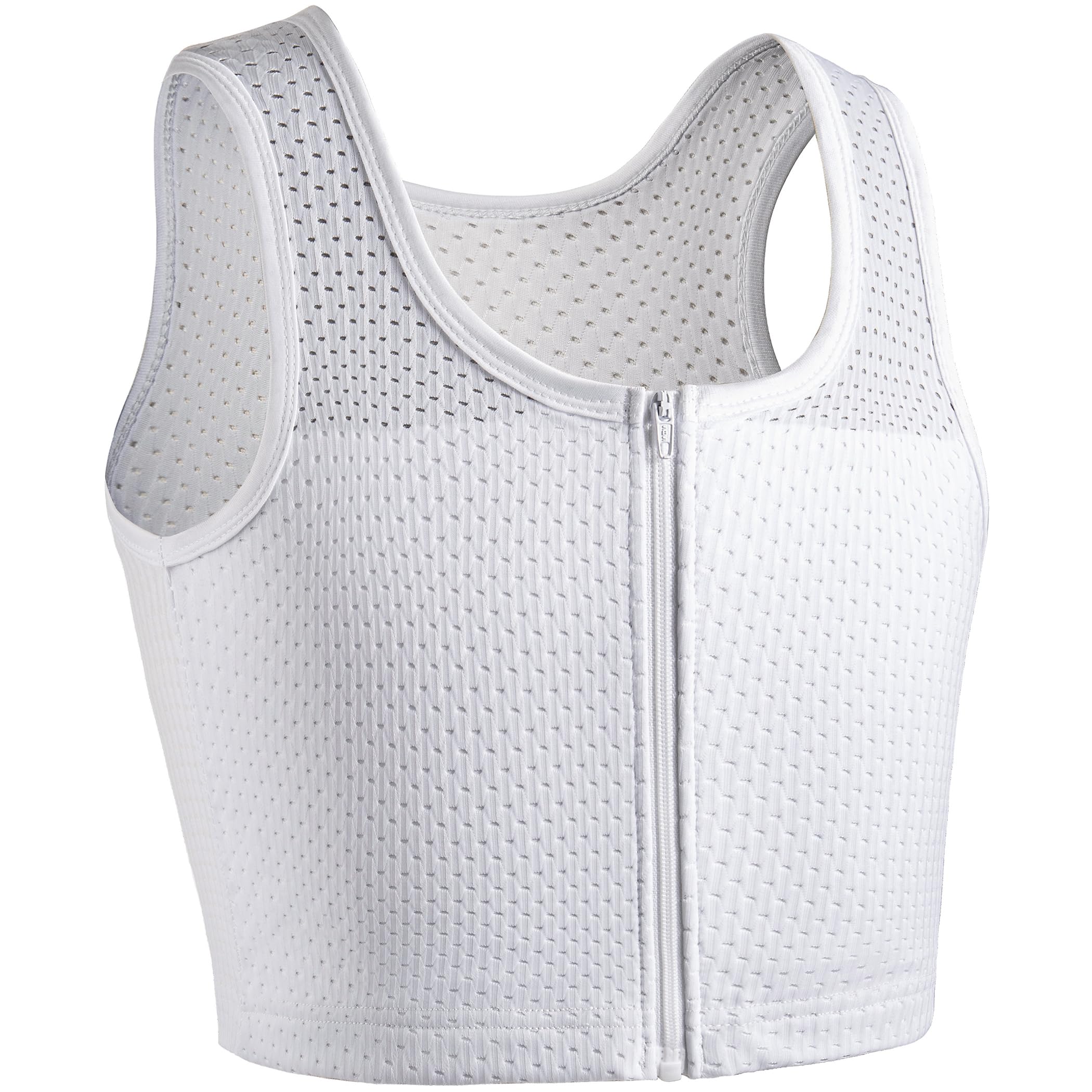 XUJI Chest Binder Zip Up Breathable Compression Top for Transgender FTM, Tomboy, Cosplay (W, XL), White