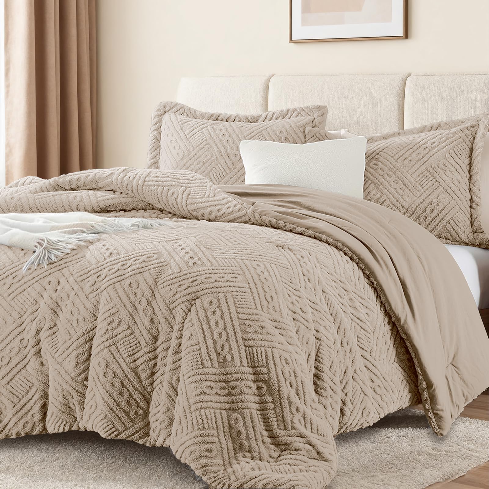 Homelike Moment Fluffy Queen Comforter Set Beige