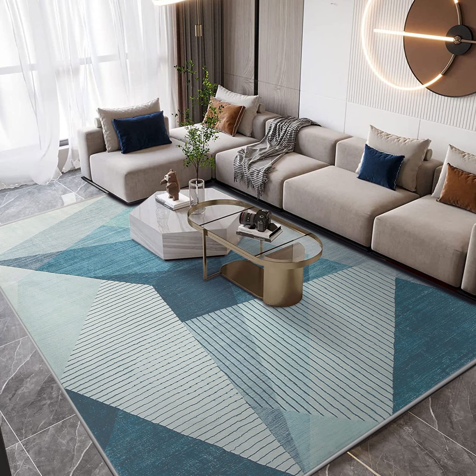 ASIinnsy Tappeto Salotto Moderno Geometrico Astratto Tappeto Soggiorno Pelo Corto Blu Morbido Antiscivolo Tappeti Salotto Grandi Camera da Letto Grigio Home Decor (200 x 300 cm, Grigio Blu)