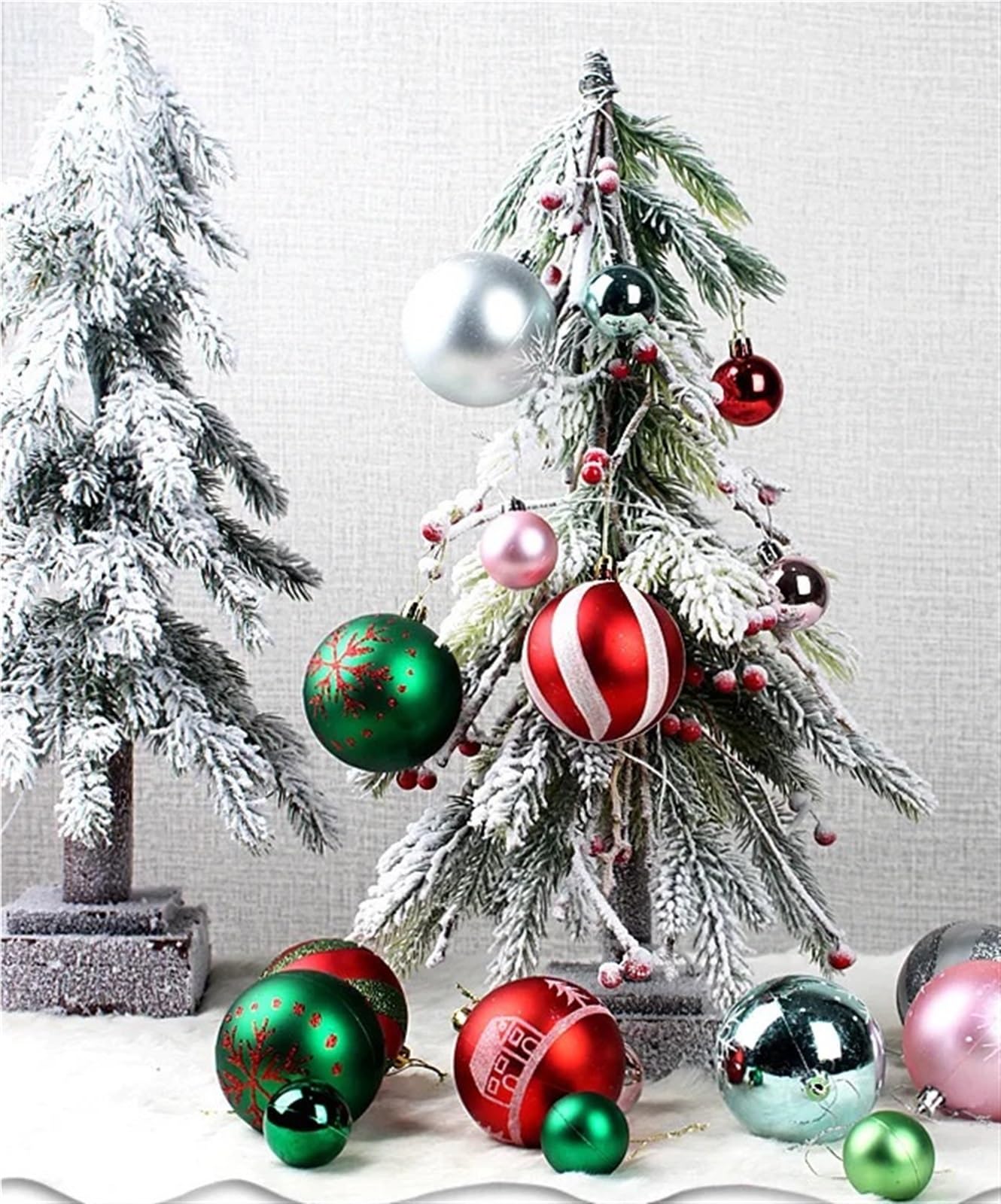 44 adornos de bolas de Navidad pintadas irregulares de 3 a 6 cm, bola de plástico galvanizado, decoración para árbol de Navidad