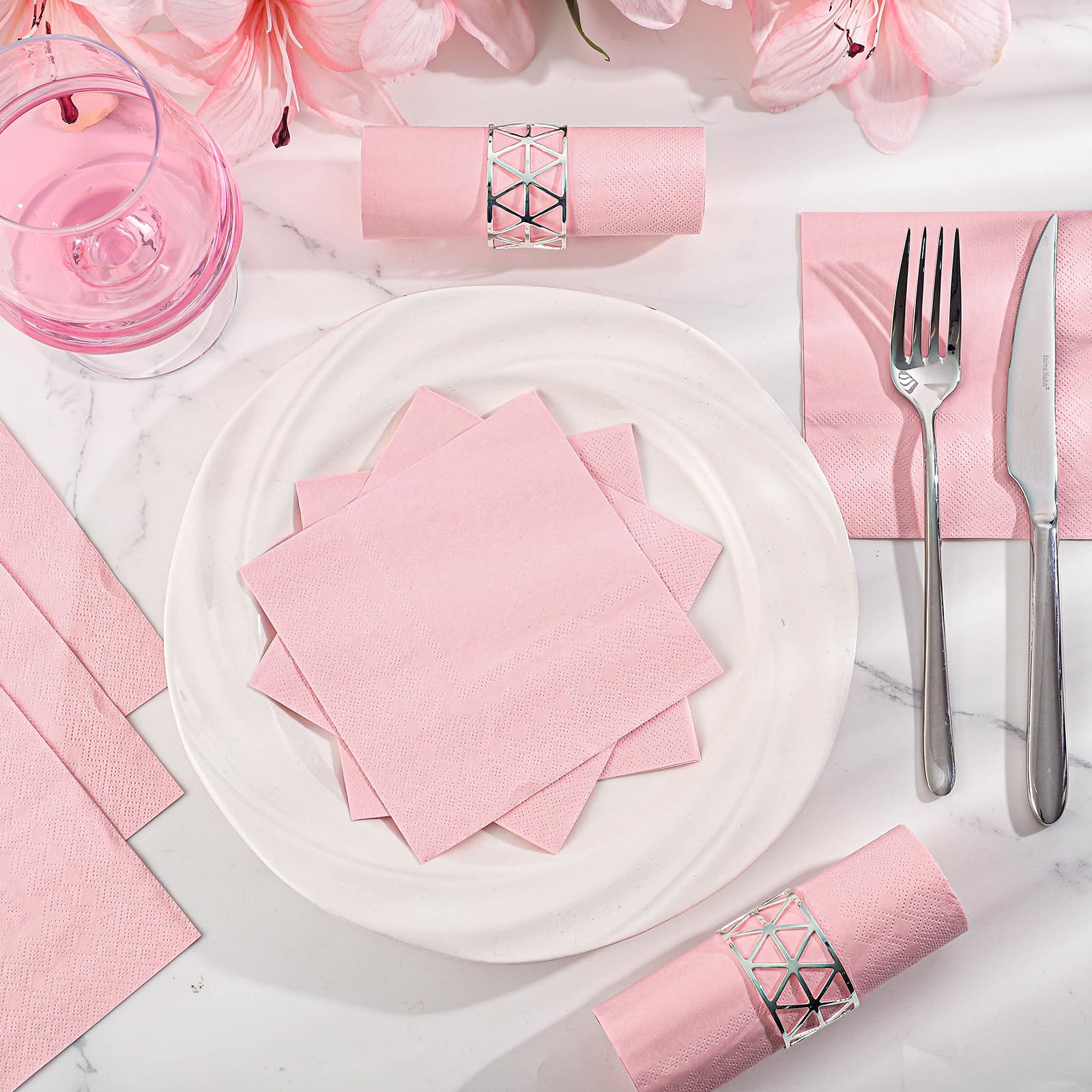 60 szt. różowych serwetek 15 cm, 2-warstwowe jasnoróżowe serwetki koktajlowe papierowe serwetki | Jednorazowe serwetki imprezowe na urodziny ślub dziewczyna baby shower wieczór panieński