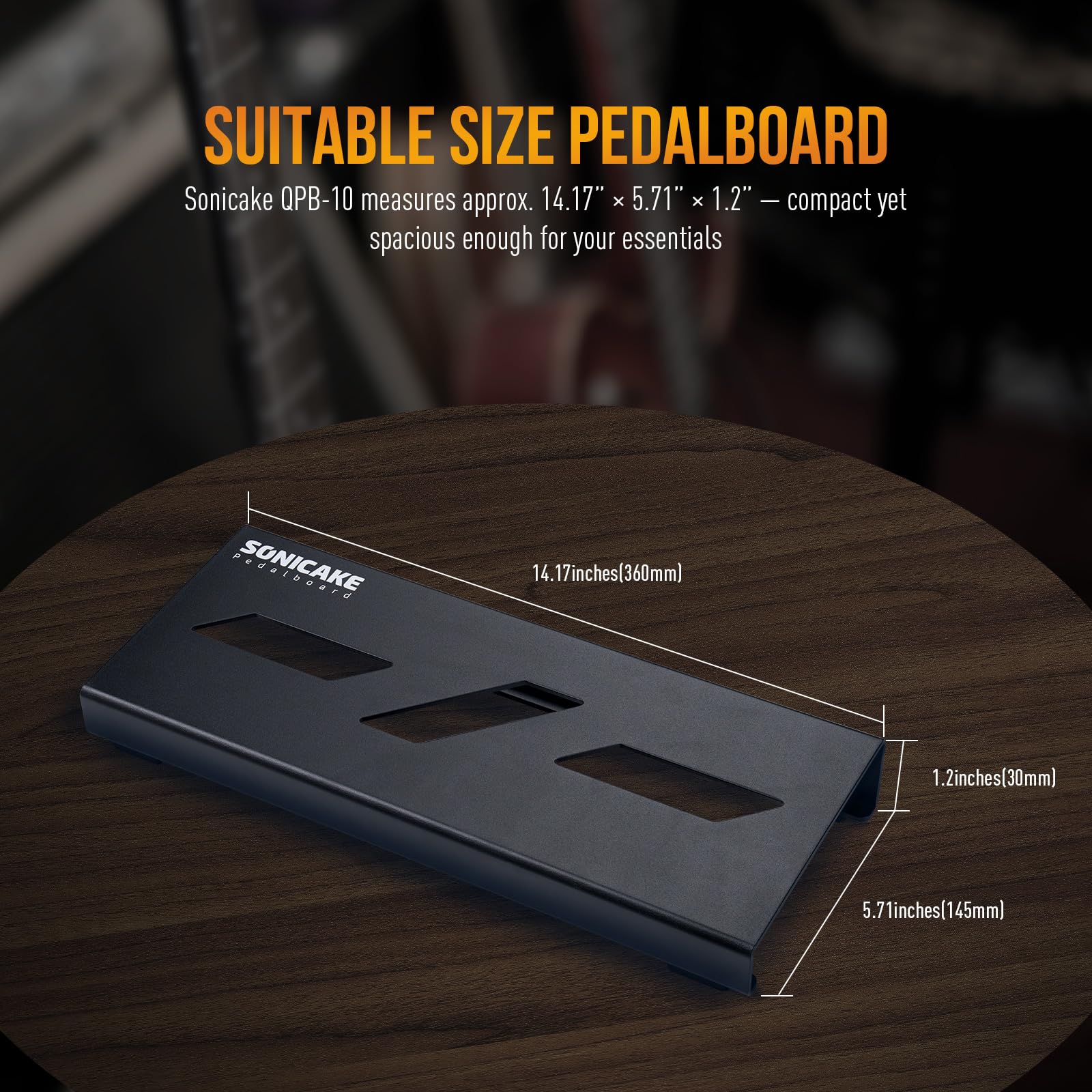 SONICAKE Mini Guitar Pedal Board Aluminiumlegierung Effektpedal Board 36 x 14.5 x 5 cm, Bänder, Kabelbinder, Patchkabeln Schwarz QPB-10