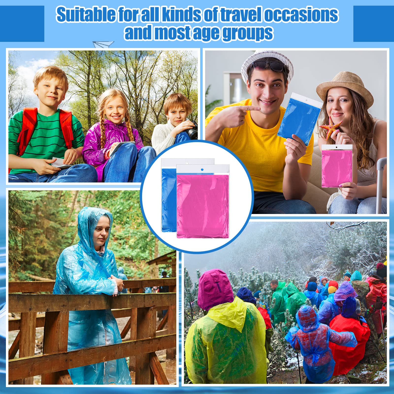 Handepo 100 Pack of Adult Rain Ponchos with Hood Disposable Rain Ponchos Plastic Emergency Raincoat Poncho for Adult Men Women