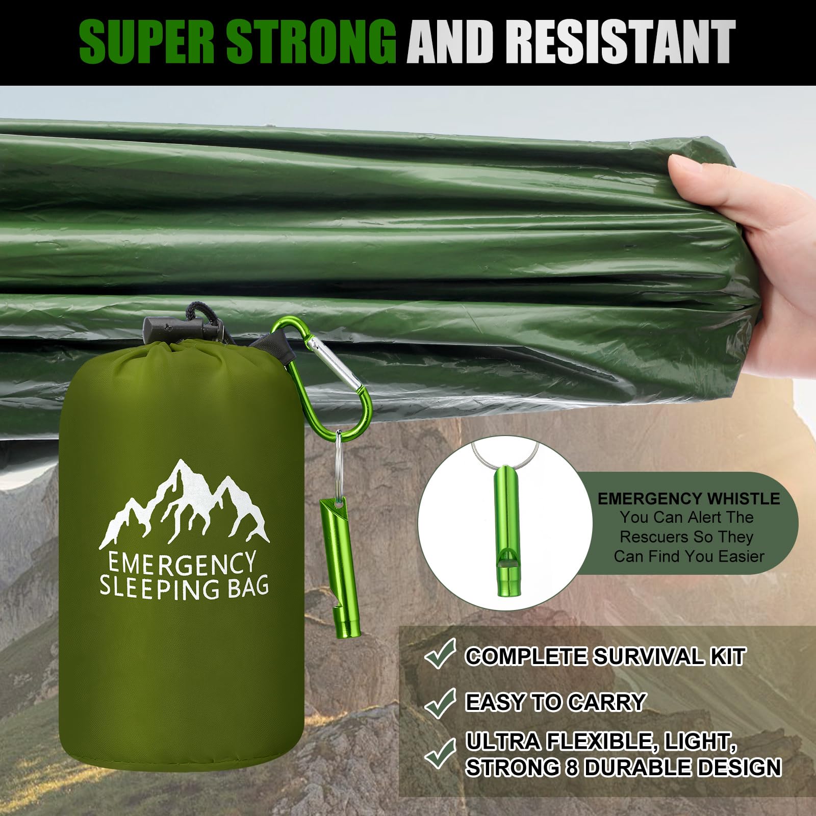 Oudain XL Notfallschlafsack, 240 x 125 cm, wasserdicht, Überlebensschlafsack mit Pfeife, Karabiner, tragbar, Thermo-Bivysack, Notfalldecken für Camping, Wandern, Outdoor, 6 Stück