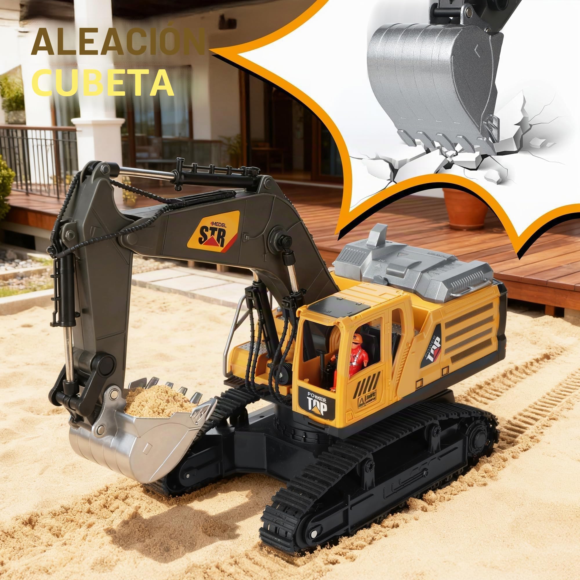 Excavadora Teledirigida Con Luces, Humo Y Sonido – Control 2.4 GHz, Batería Recargable, Regalo Para Niños De 3 A 8 Años