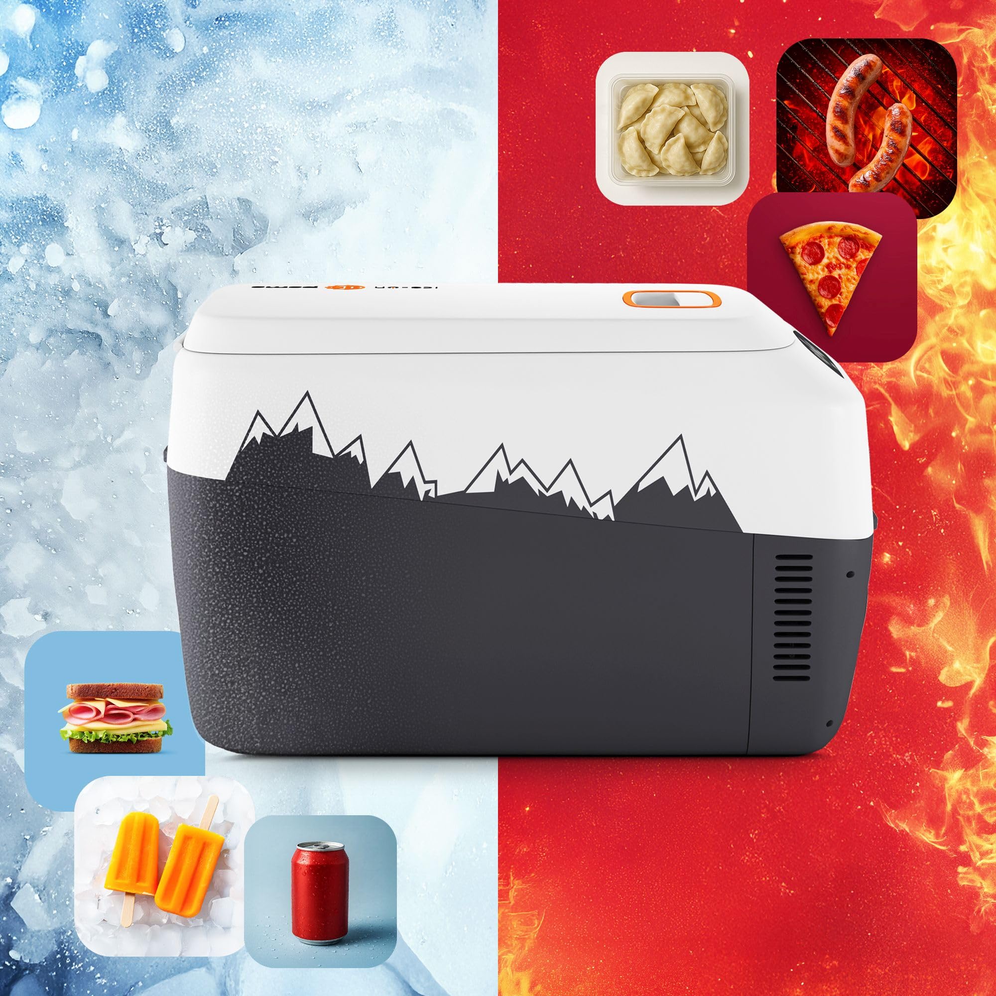 peme Ice On 28,3L – Przenośna lodówka termoelektryczna z wyświetlaczem LCD, portem USB, podwójnym zasilaniem 12V/230V – Idealna na camping, podróże & do samochodu