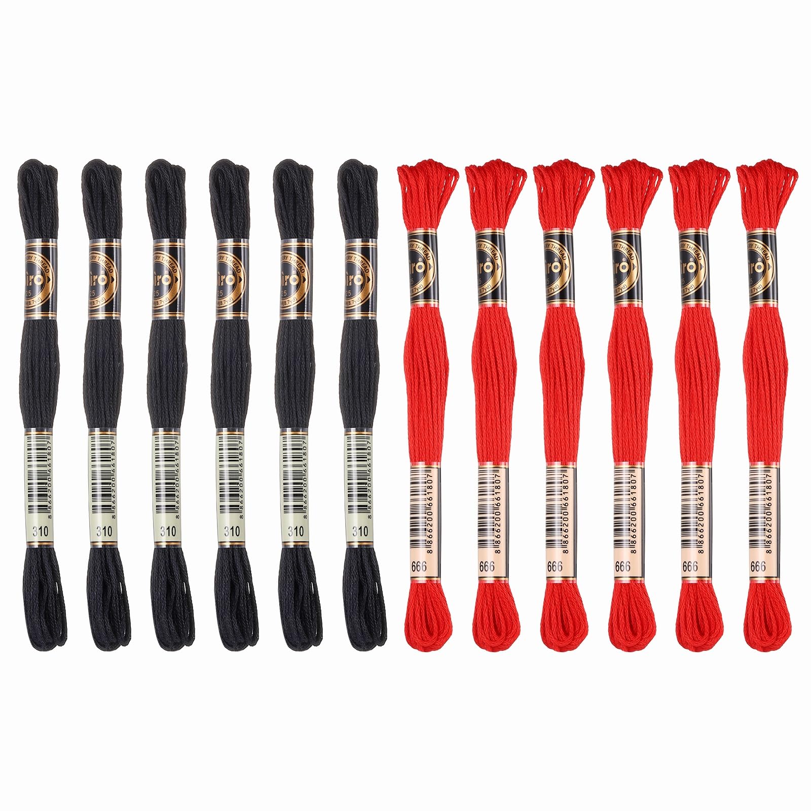PATIKIL 12 Skeins Embroidery Floss Polyester Embroidery Threads Bracelets String for Cross-Stitch Hand Embroidery, Black/Red