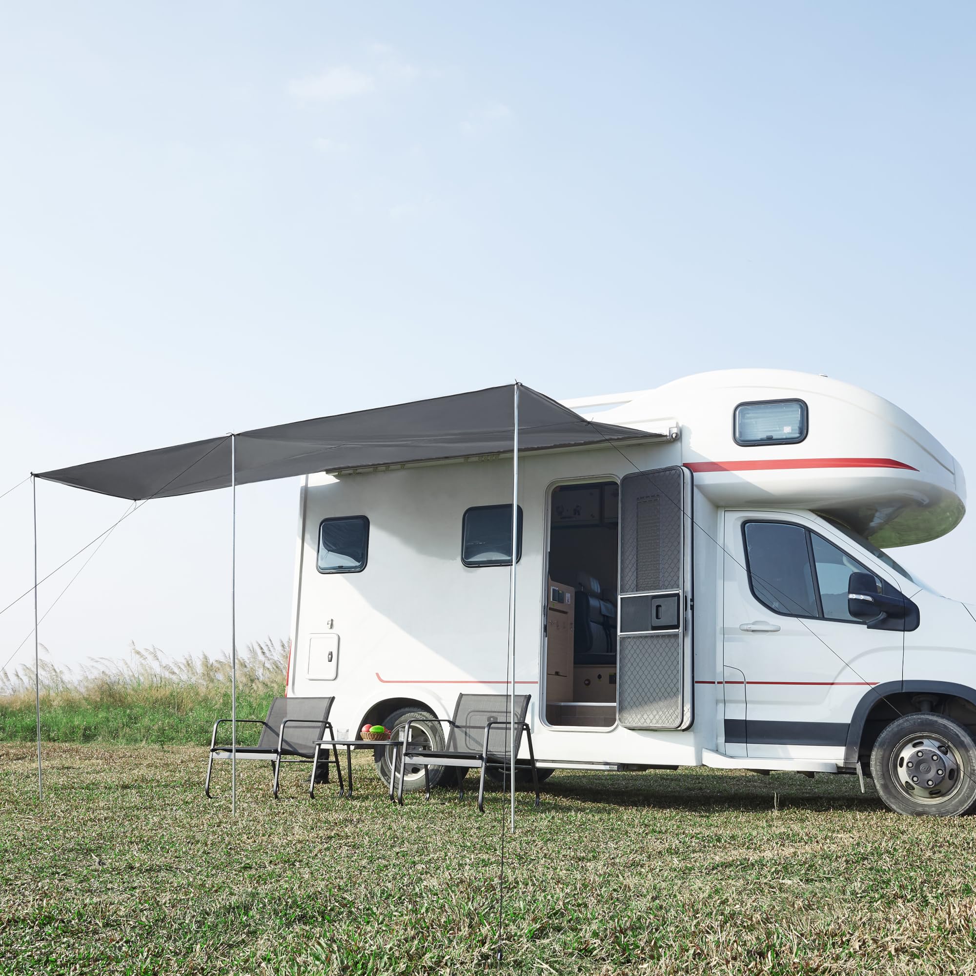 pro.tec Telo Ombreggiante per Camper Parasole Laterale con 3 Pali di Supporto Tendalino Tettoia Portatile per Camper 400 x 240 x 235 cm Grigio
