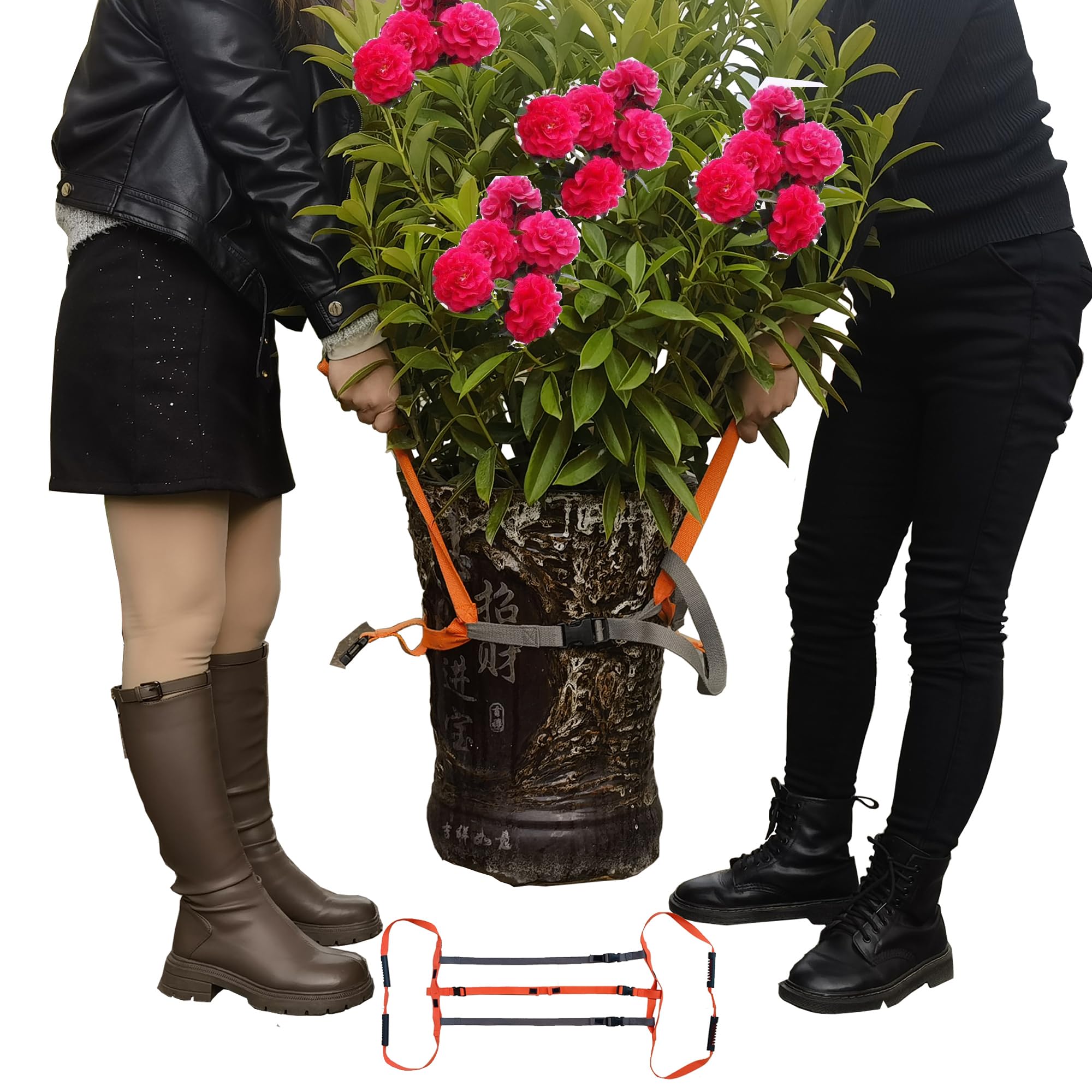 Garden Flower Pots Pot Moving Strap,with Handle,Landscaping Lifting Straps, Move Heavy Flower Pots, Planters, Trees, Rocks,Pot Tool,Up to 200 lbs,Gray Orange,Middle and Small