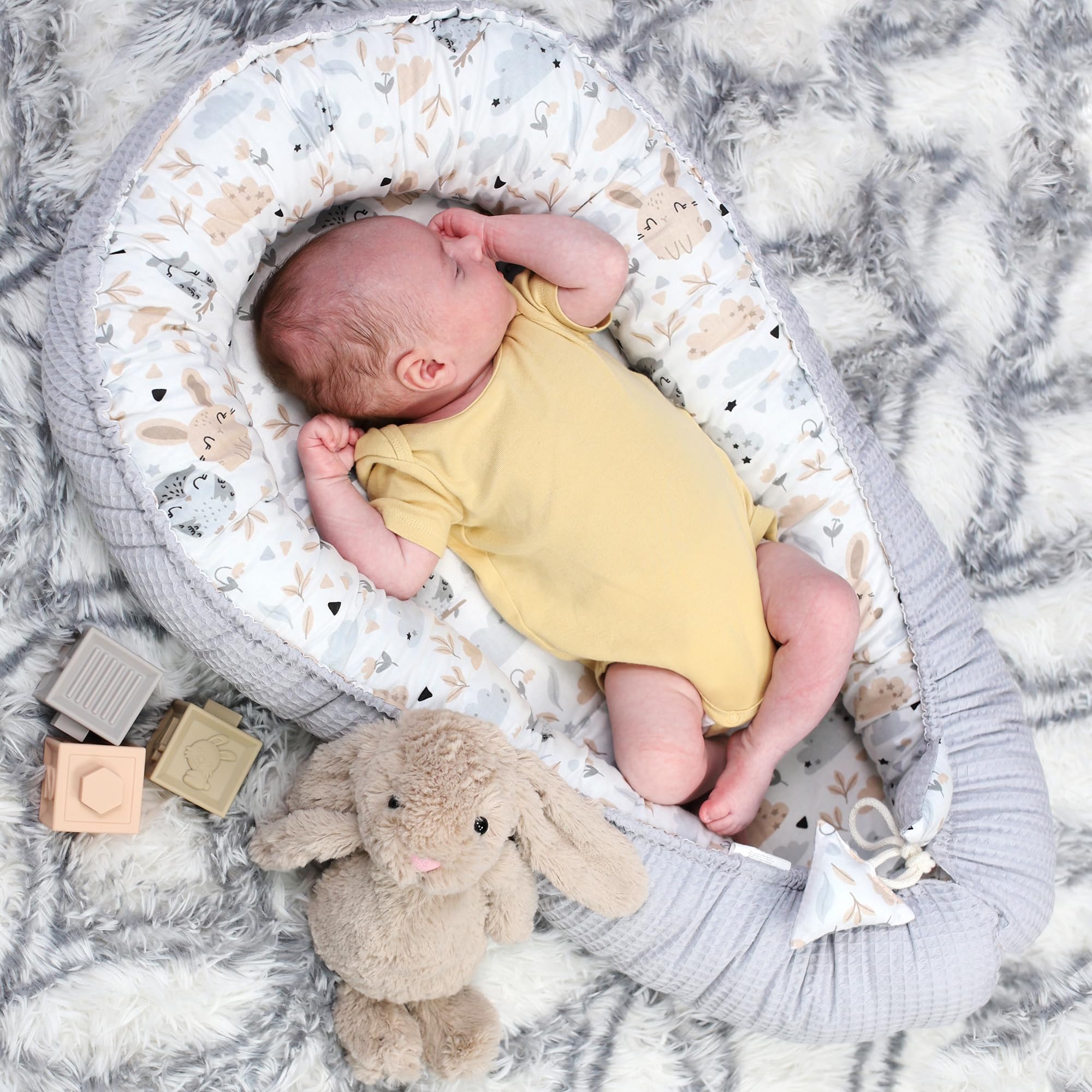 Riduttore lettino neonato - 90x50 cm nido baby nest antisoffoco culla pod cocoonababy confortevole cotone waffle babynest per neonati 1. Grigio Gufi
