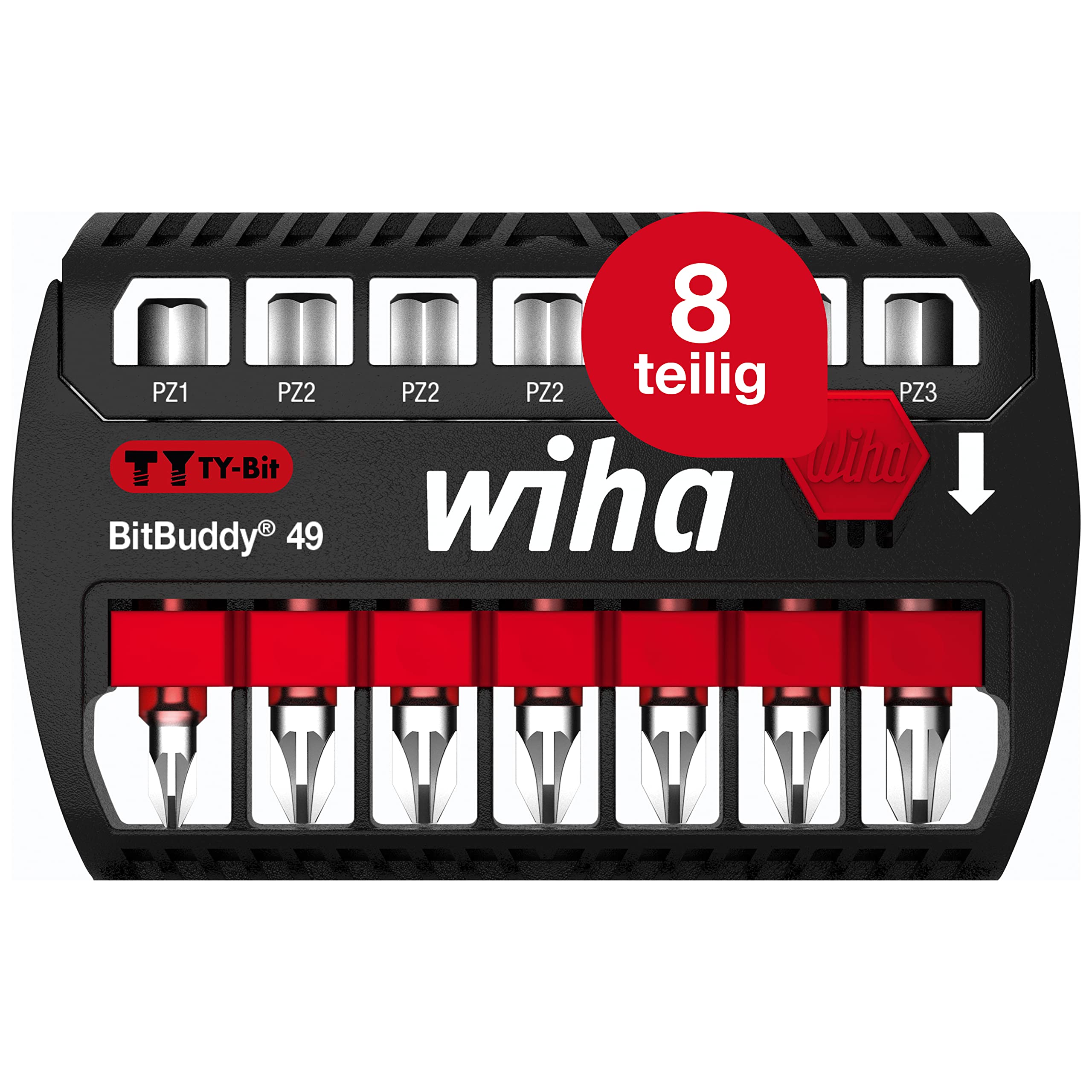 Wiha Juego de bits BitBuddy®, bits en TY de 49 mm Pozidriv de 8 unid. de 1/4" E6,3 (42099)