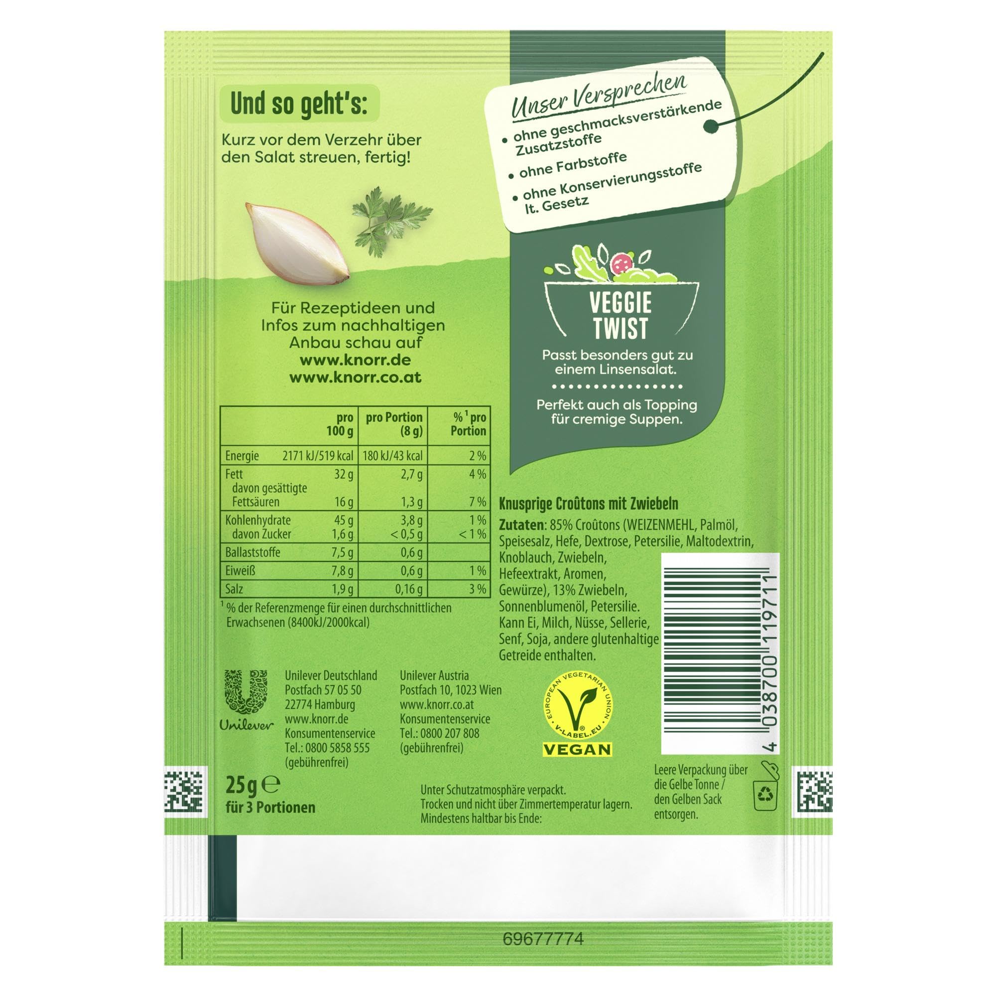 Knorr Croutinos mit Zwiebeln Salatkrönung, für einen leckeren Salat 25 g