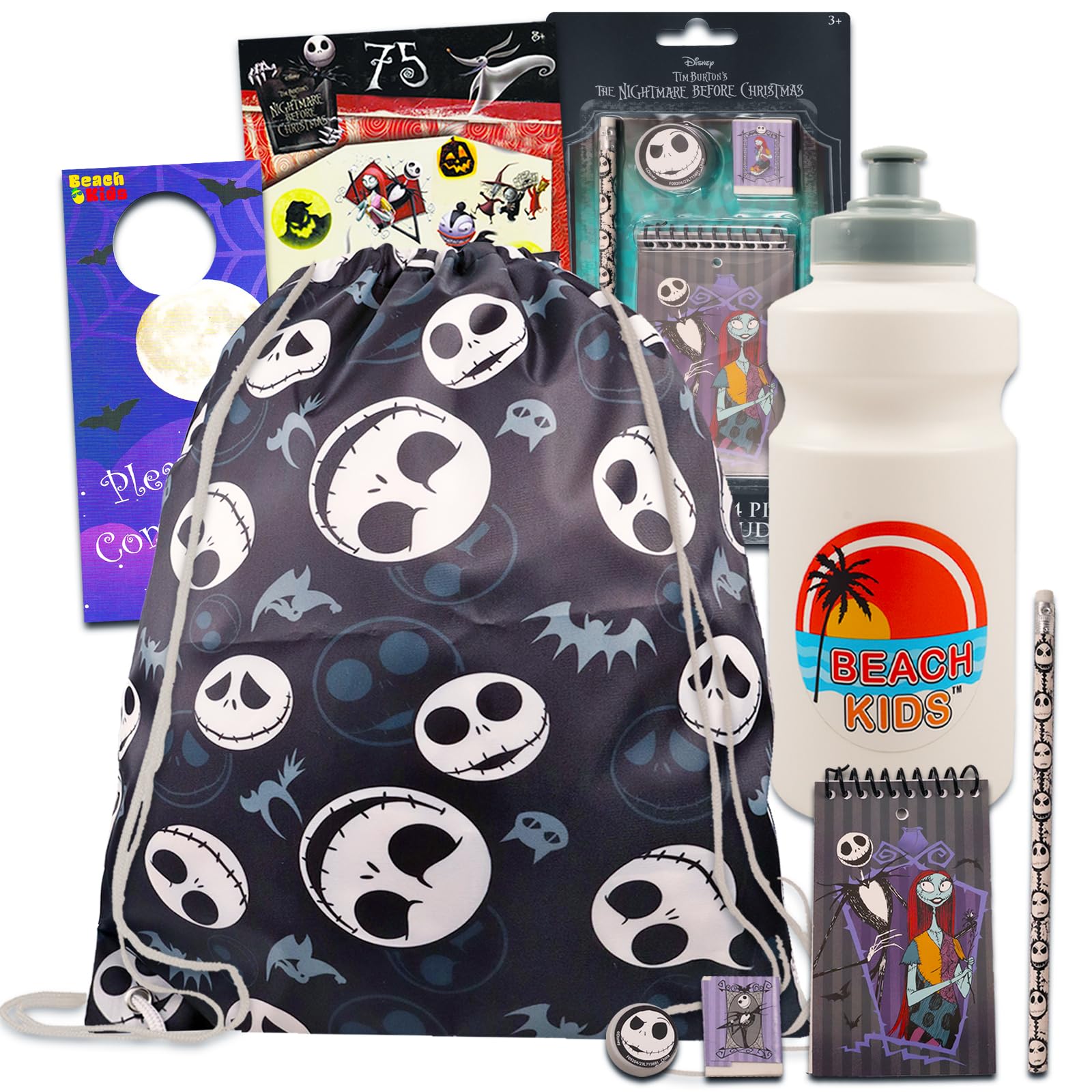 The Nightmare Before Christmas Travel Bag Bundle - Disney Travel Set with Jack Skellington Bag, Notebook, Water Bottle, Stickers, More | Activity Set for Kids