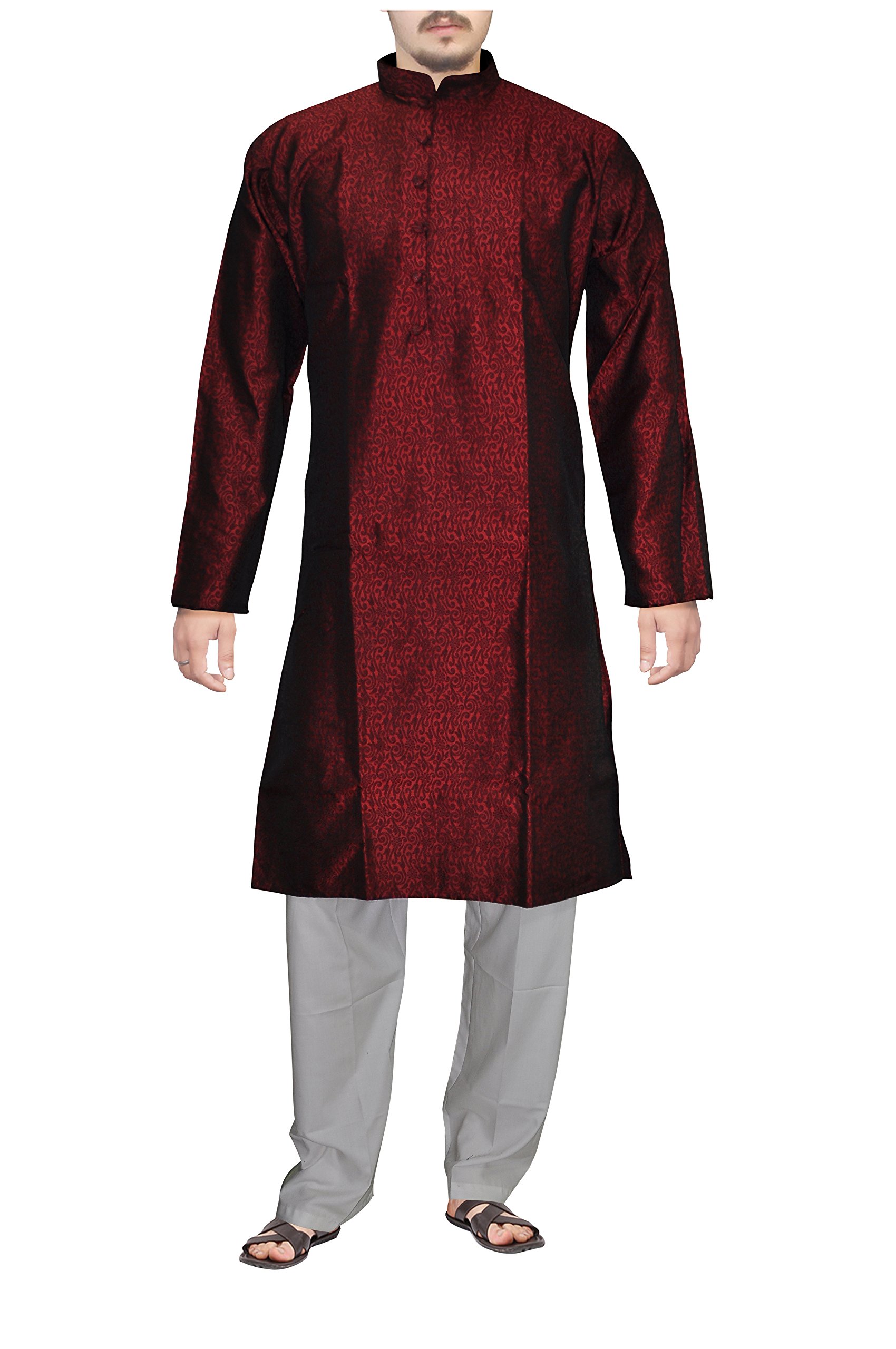 DakshCraft Royal Kurta Caramine Red Jacquard Men Kurta Pajama Large Size